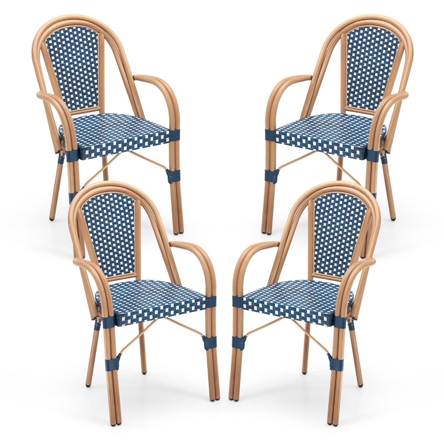 Gymax Outdoor French Bistro Chairs 4 PCS w/ Armrests Galvanized Metal Frame