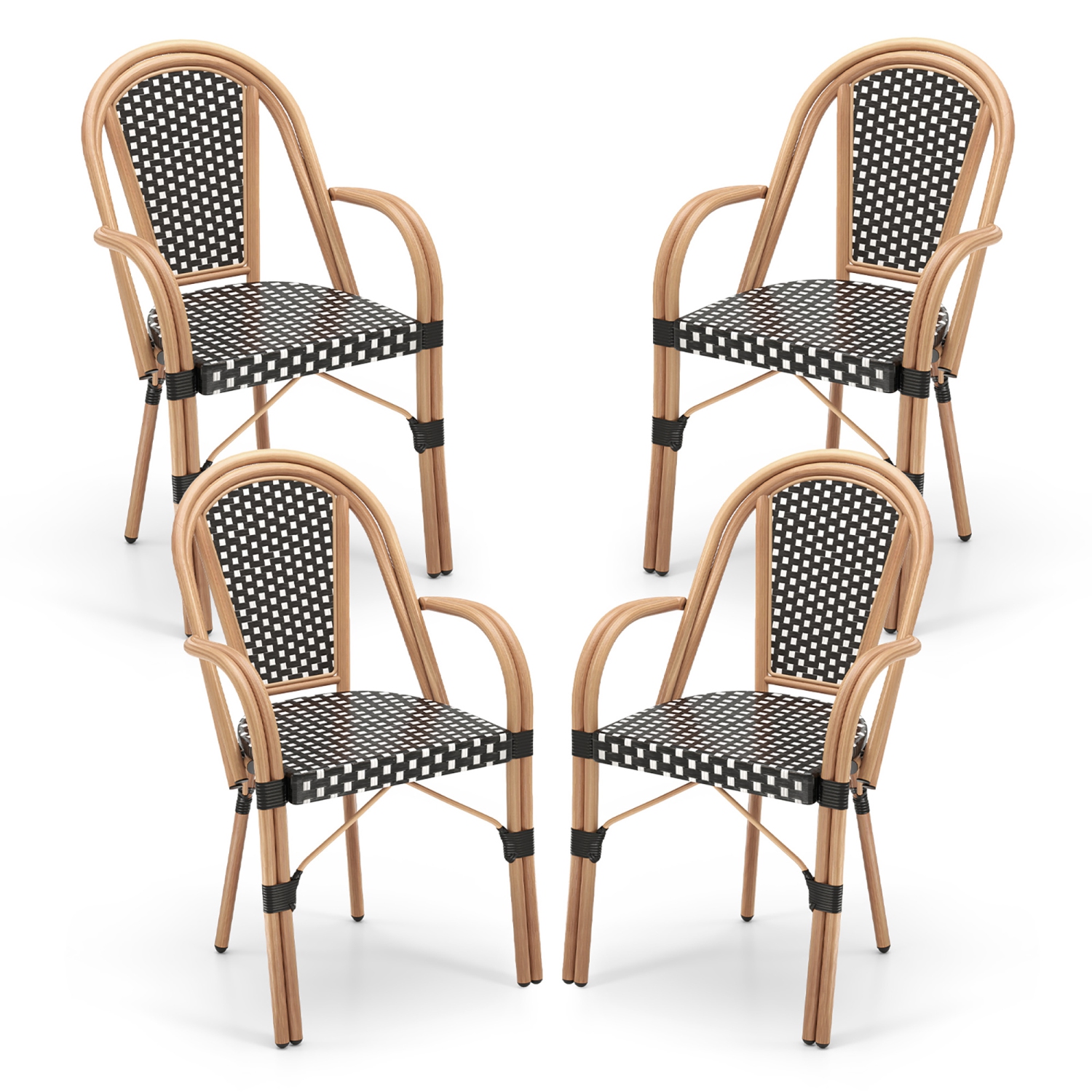 Gymax Outdoor French Bistro Chairs 4 PCS w/ Armrests Galvanized Metal Frame