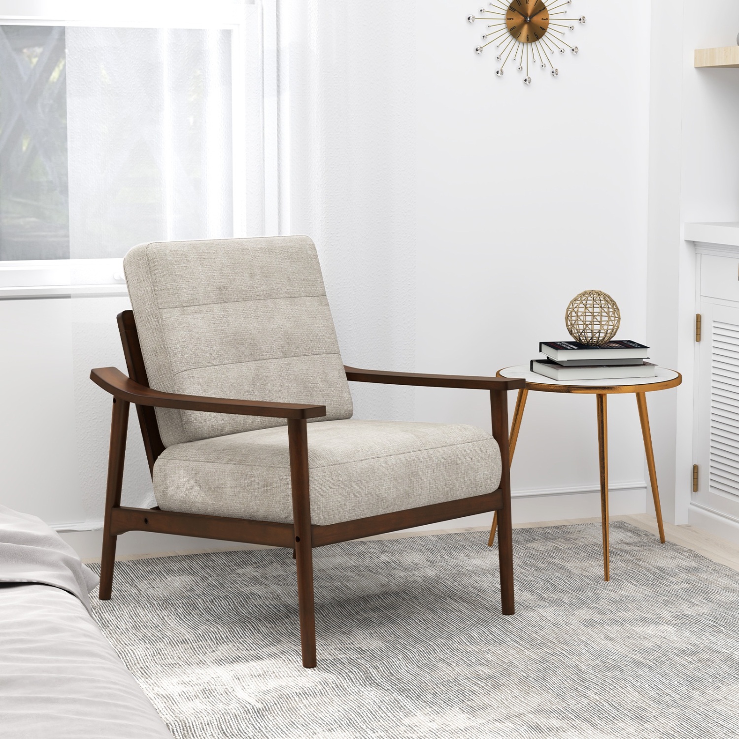 Gymax 2 PCS Modern Accent Chair Upholstered Leisure Armchair w/ Rubber Wood Armrests & Legs