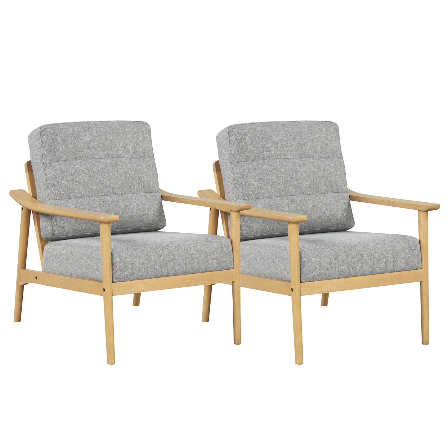 Gymax 2 PCS Modern Accent Chair Upholstered Leisure Armchair w/ Rubber Wood Armrests & Legs