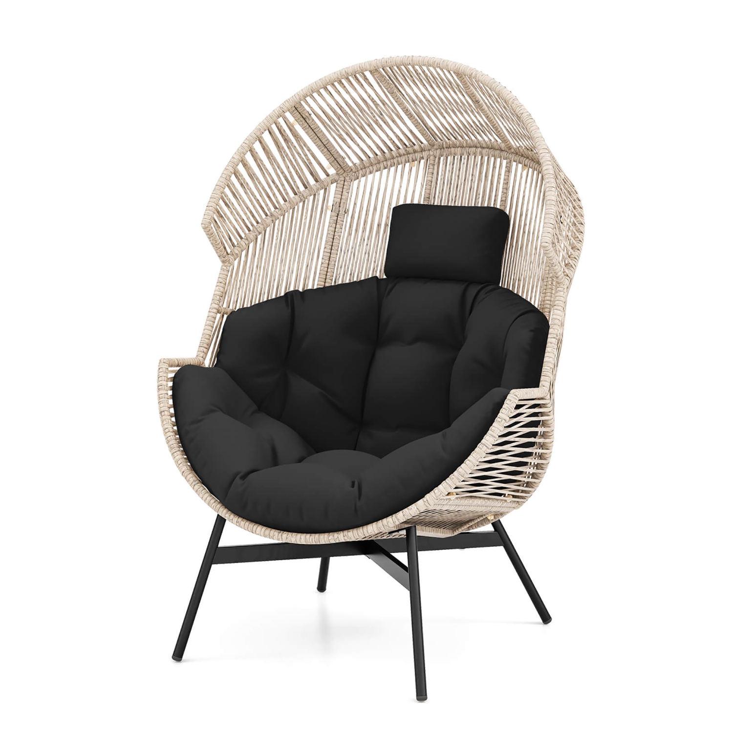 Gymax Wicker Stationary Egg Chair Lounge Basket Sofa Chair w/ Heavy-Duty Metal Frame