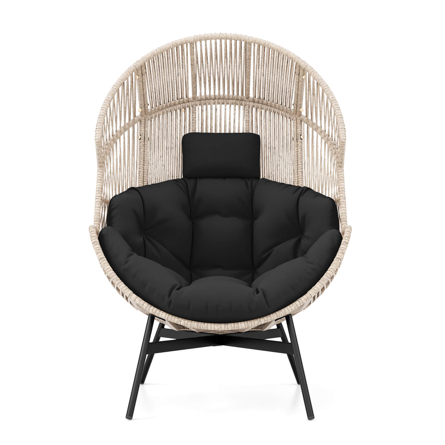 Gymax Wicker Stationary Egg Chair Lounge Basket Sofa Chair w/ Heavy-Duty Metal Frame