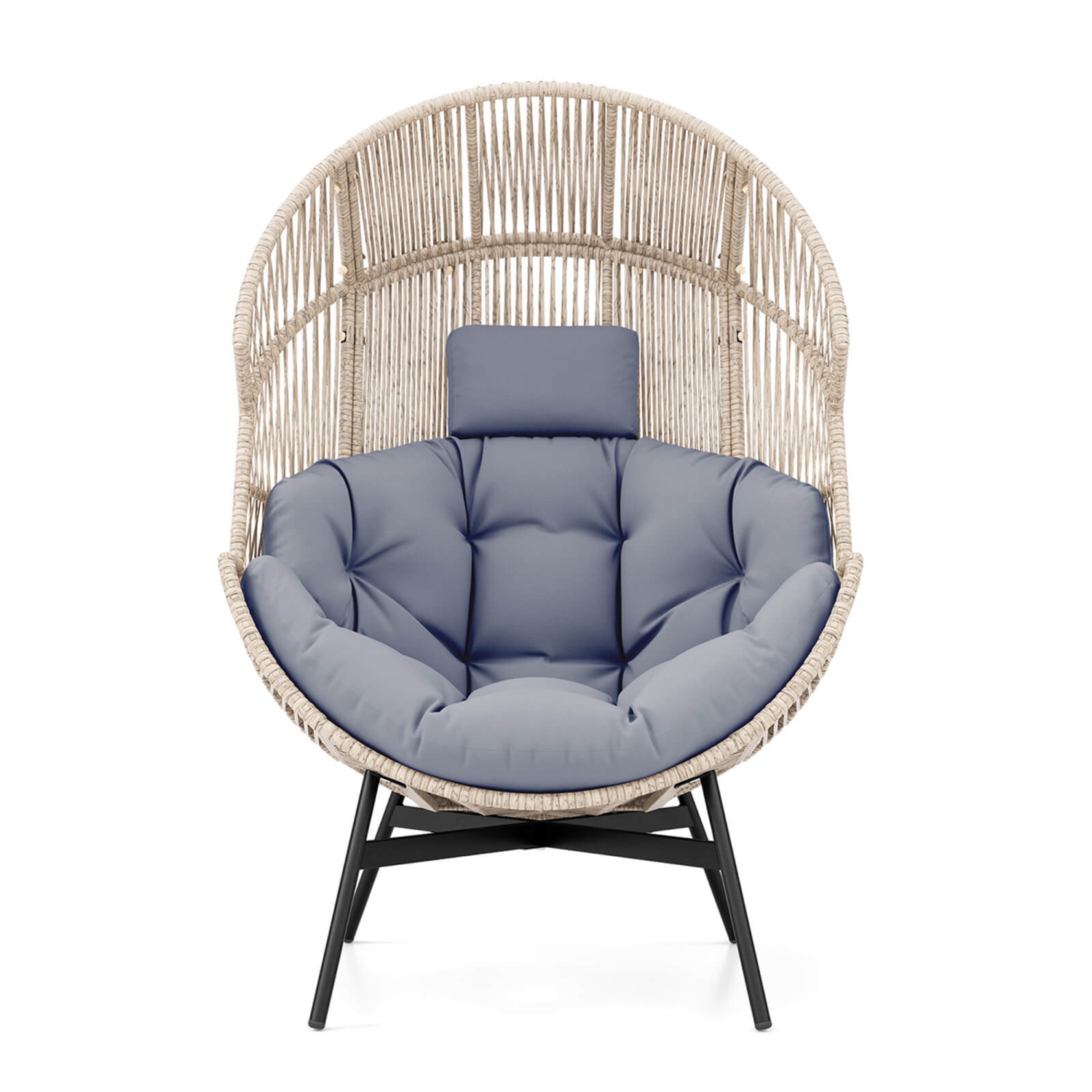 Gymax Wicker Stationary Egg Chair Lounge Basket Sofa Chair w/ Heavy-Duty Metal Frame