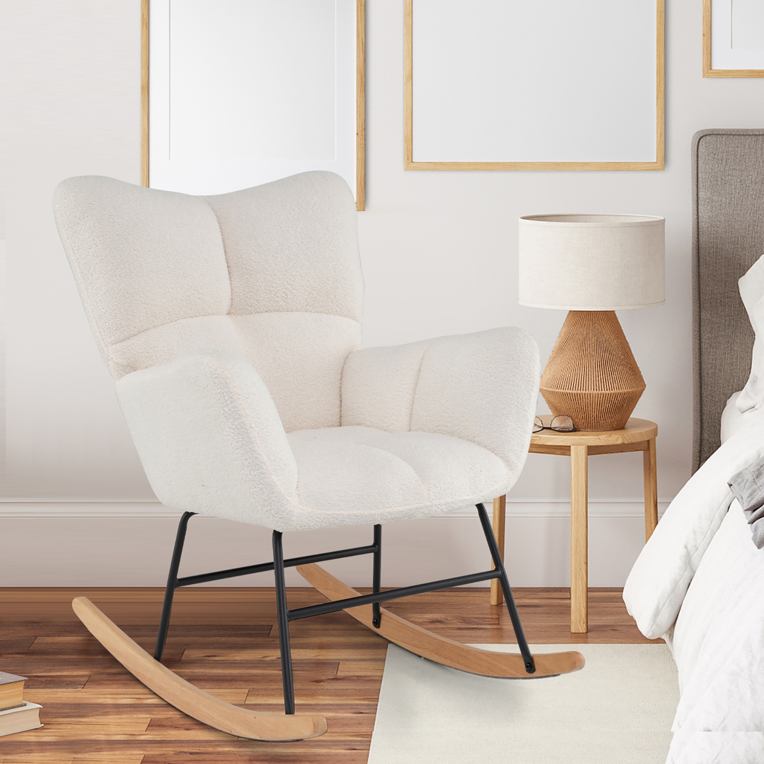 Gymax Nursery Rocking Chair w/Comfy Backrest & Armrest Solid Wood Base for Living Room