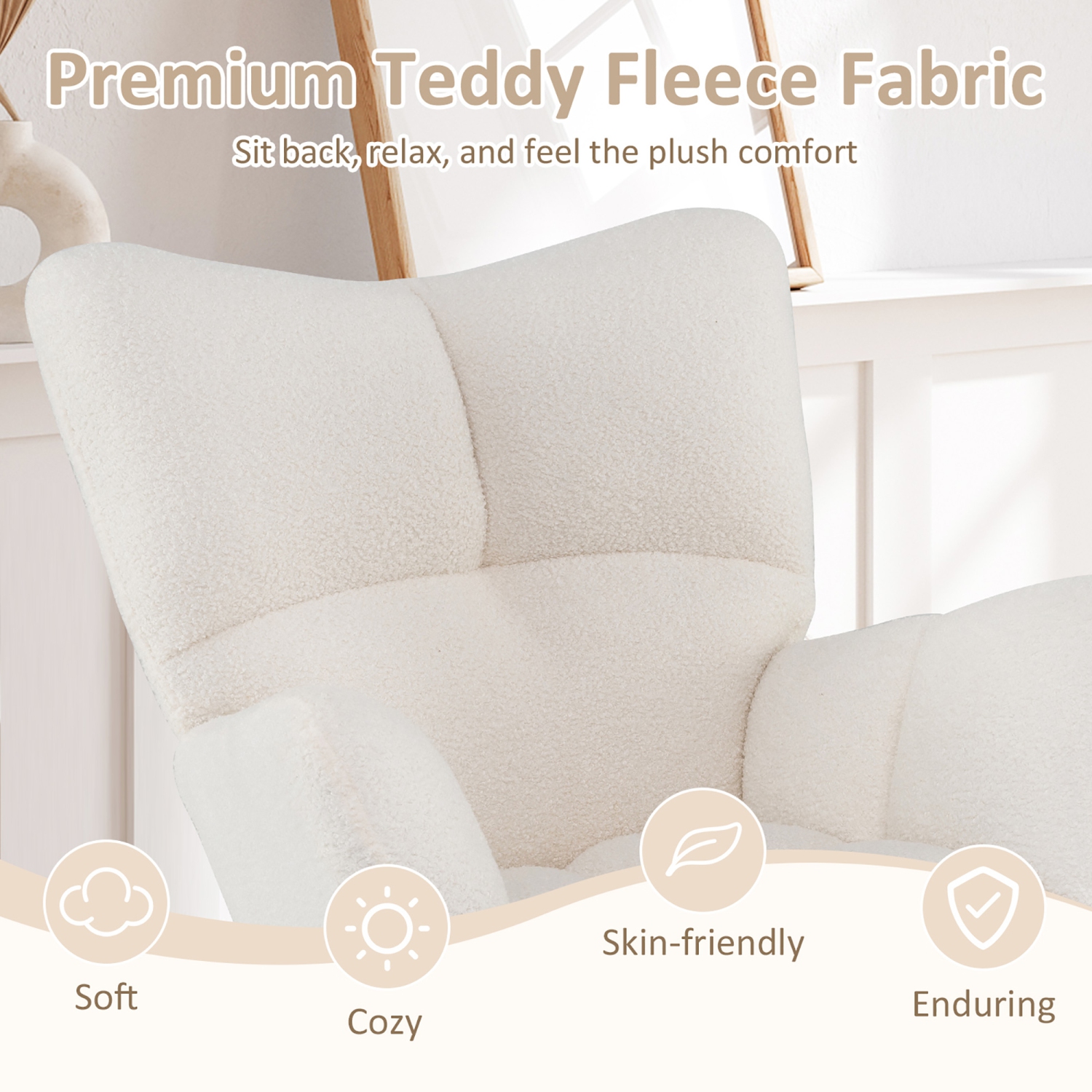 Gymax Nursery Rocking Chair w/Comfy Backrest & Armrest Solid Wood Base for Living Room