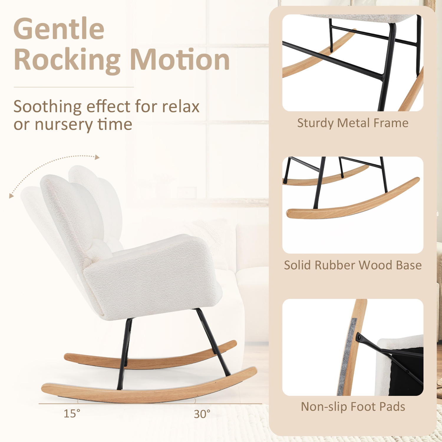 Gymax Nursery Rocking Chair w/Comfy Backrest & Armrest Solid Wood Base for Living Room