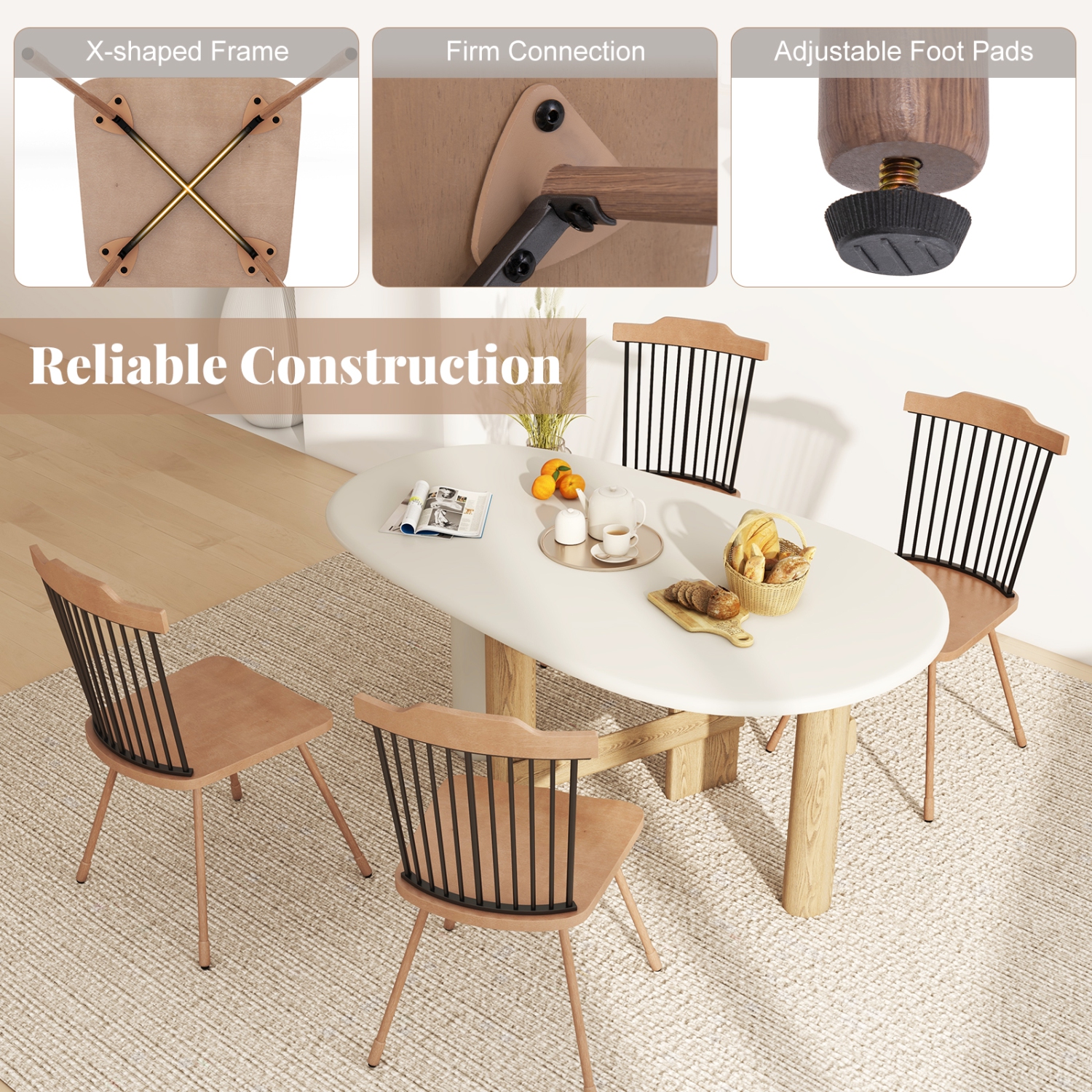 Gymax Windsor Chair Set of 2 Metal Legs Supported Dining Chair Farmhouse Armless Chair