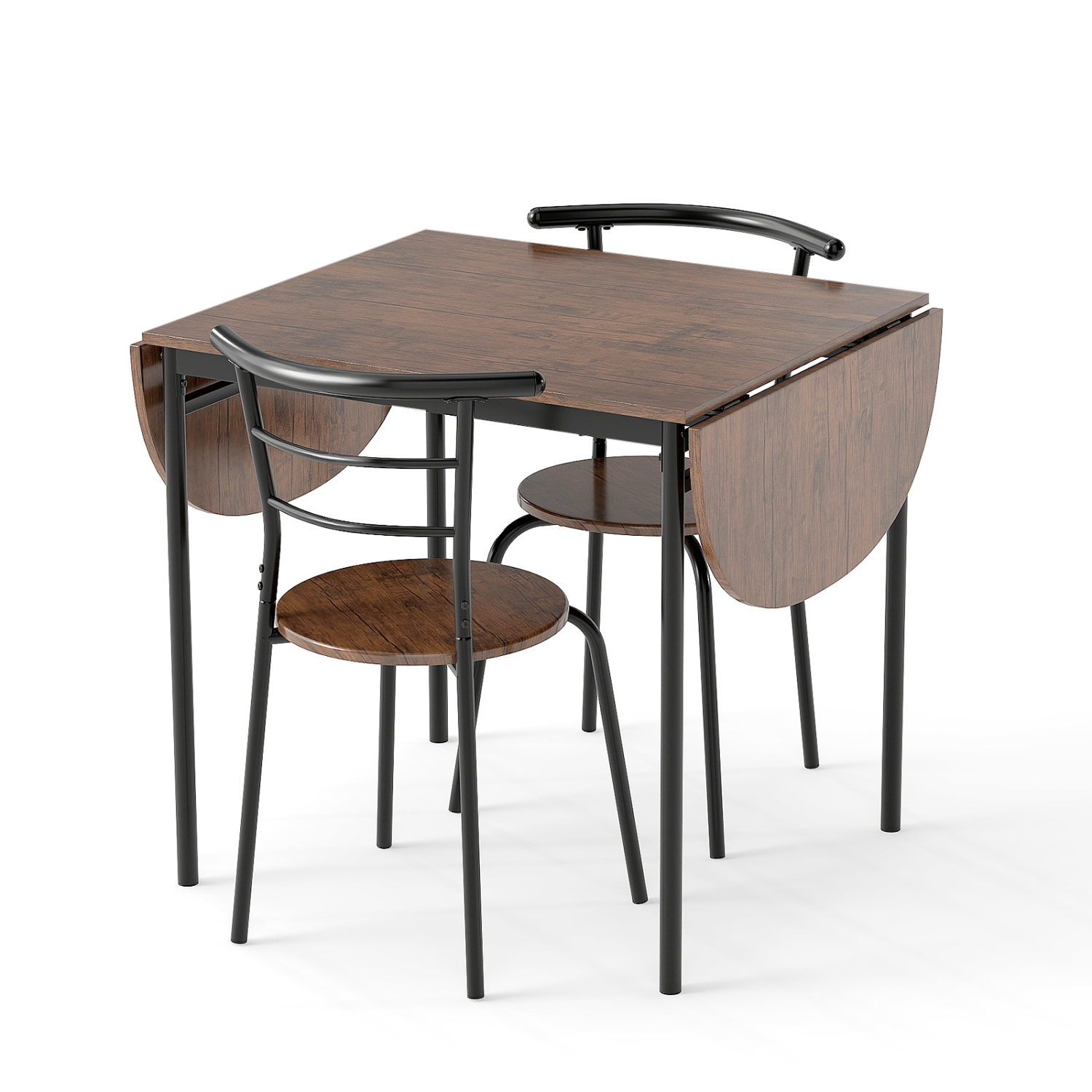 Gymax 3 Pcs Foldable Dining Table Set w/ 2 Chairs Industrial Oval Corner Dining Set