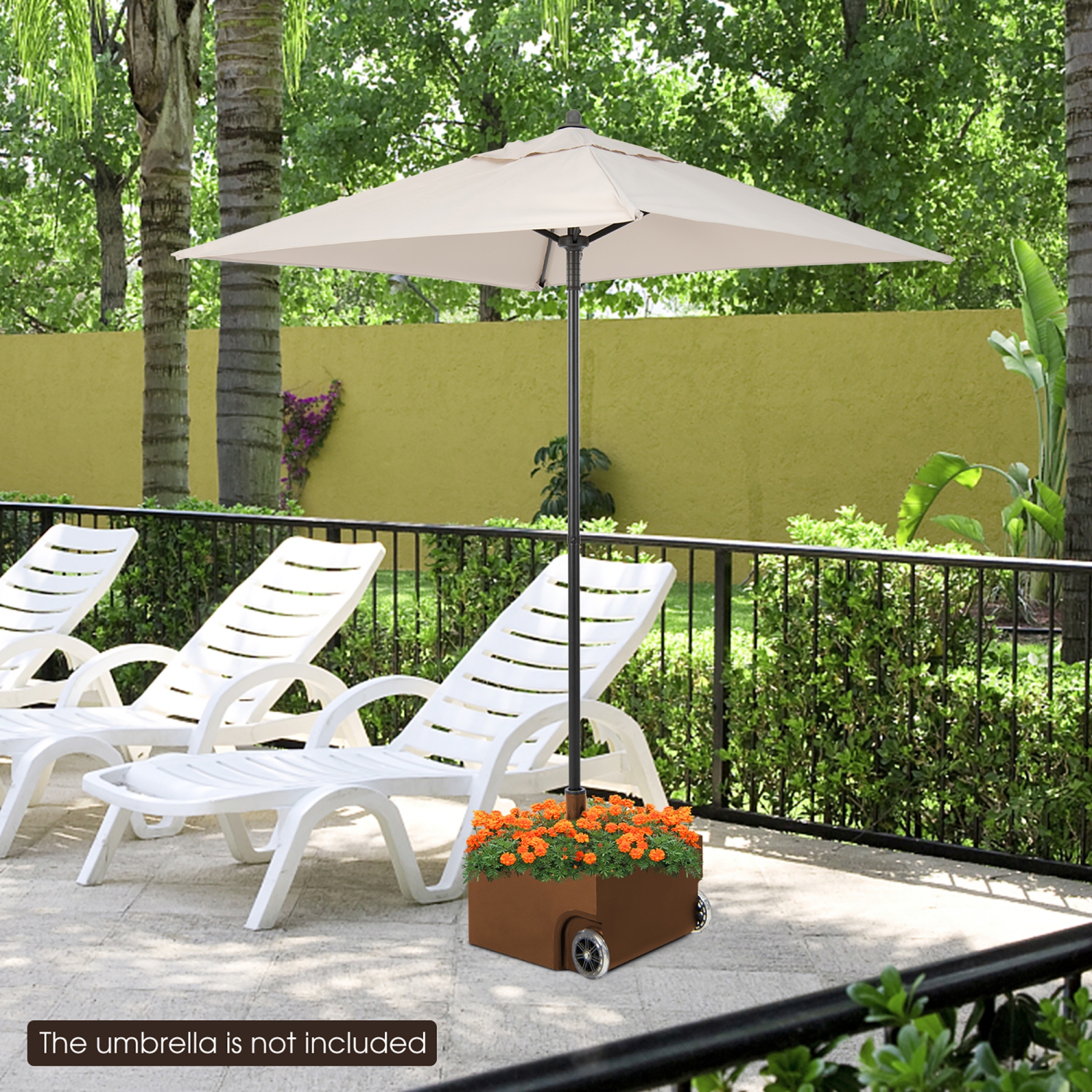 Gymax 170lbs Patio Umbrella Base Stand Wheels Planter Outdoor Heavy Duty Garden Black