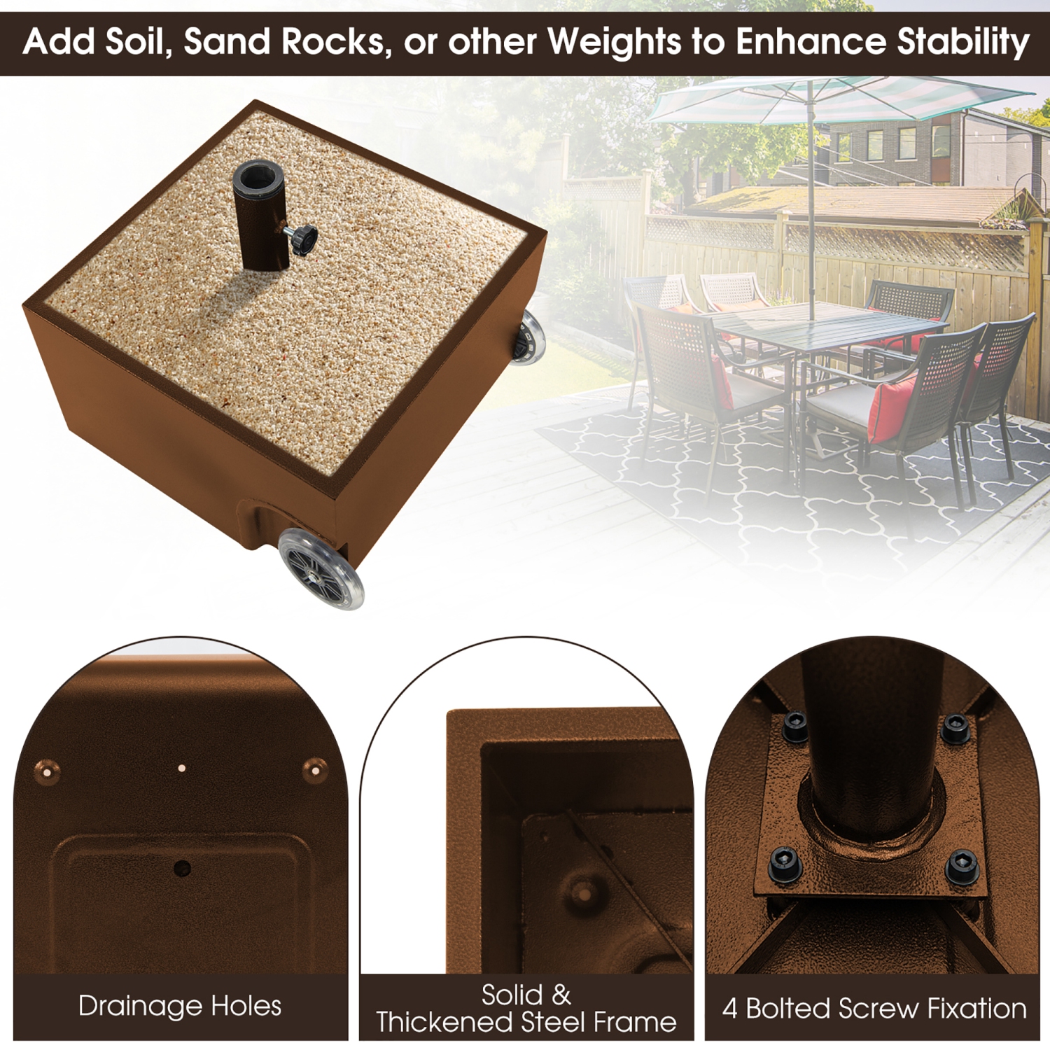 Gymax 170lbs Patio Umbrella Base Stand Wheels Planter Outdoor Heavy Duty Garden Black