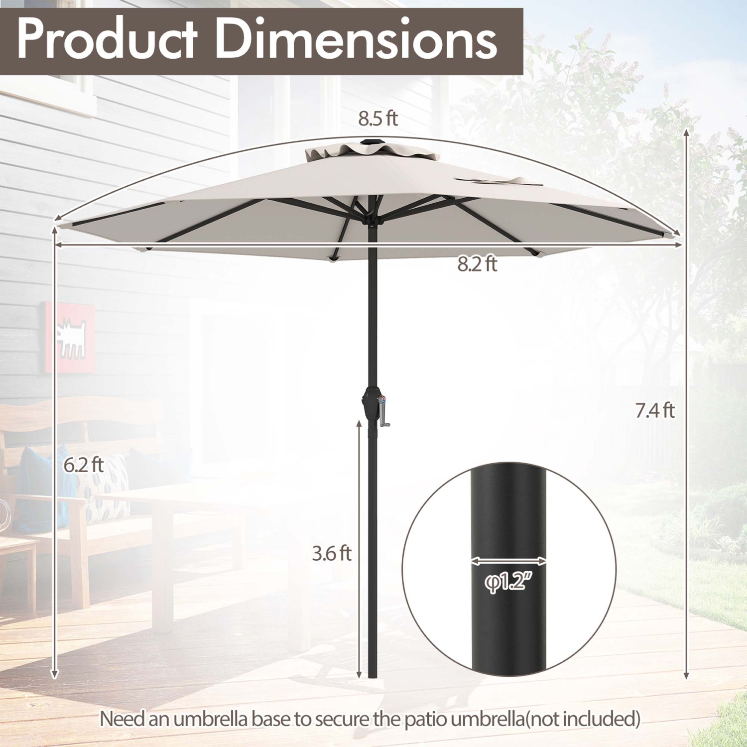 Gymax Outdoor Patio Umbrella Modern Table Umbrella w/8 Heavy Duty Ribs Sun-proof