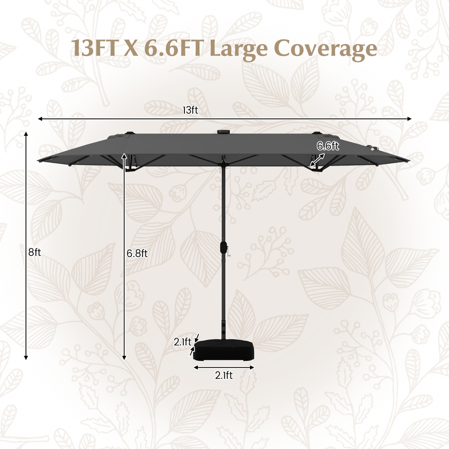 Gymax 13FT Double-sided Patio Umbrella w/ Solar Lights Crank Handle Umbrella Base