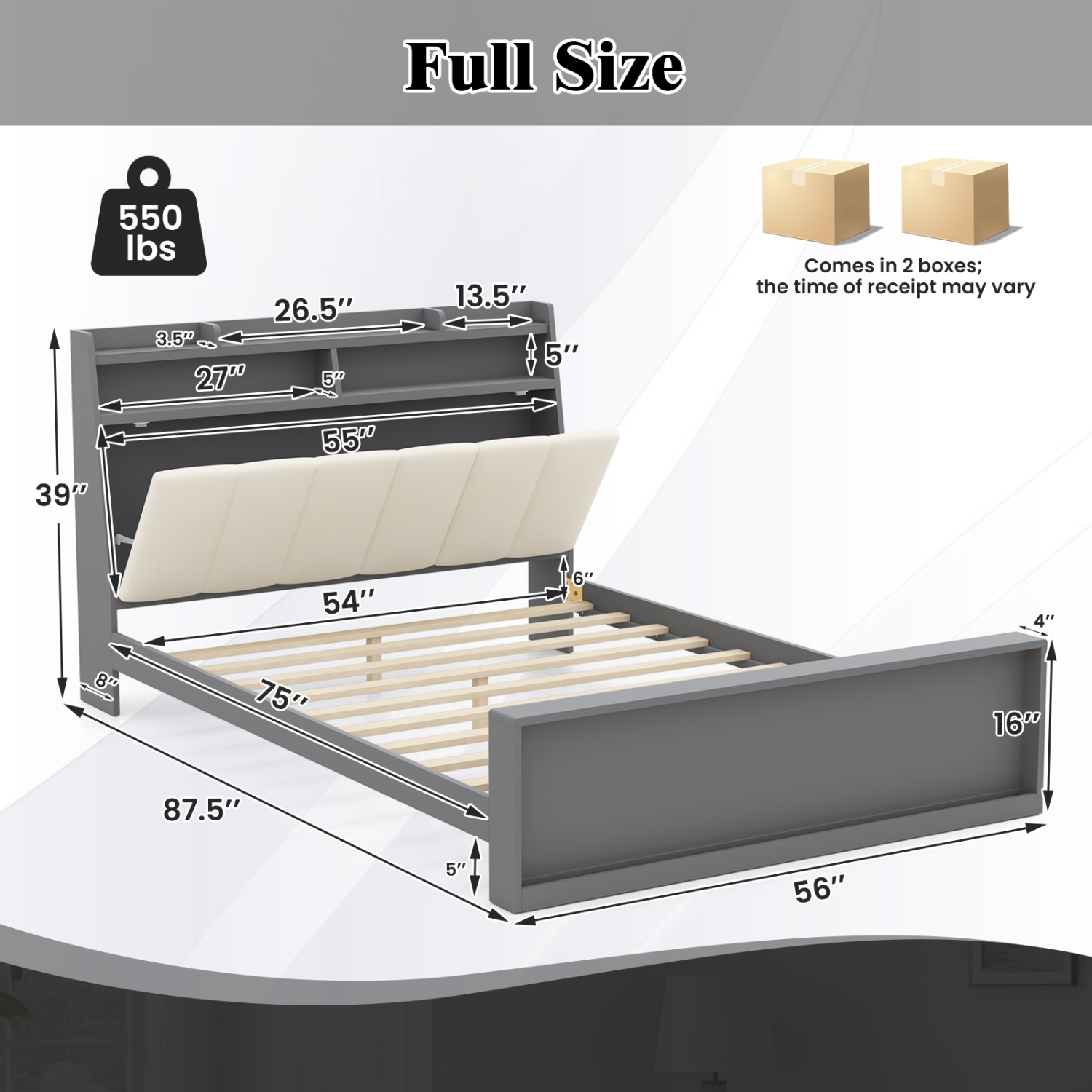 Gymax Full Size Bed Frame w/ Storage Modern Platform Bed Mattress Foundation