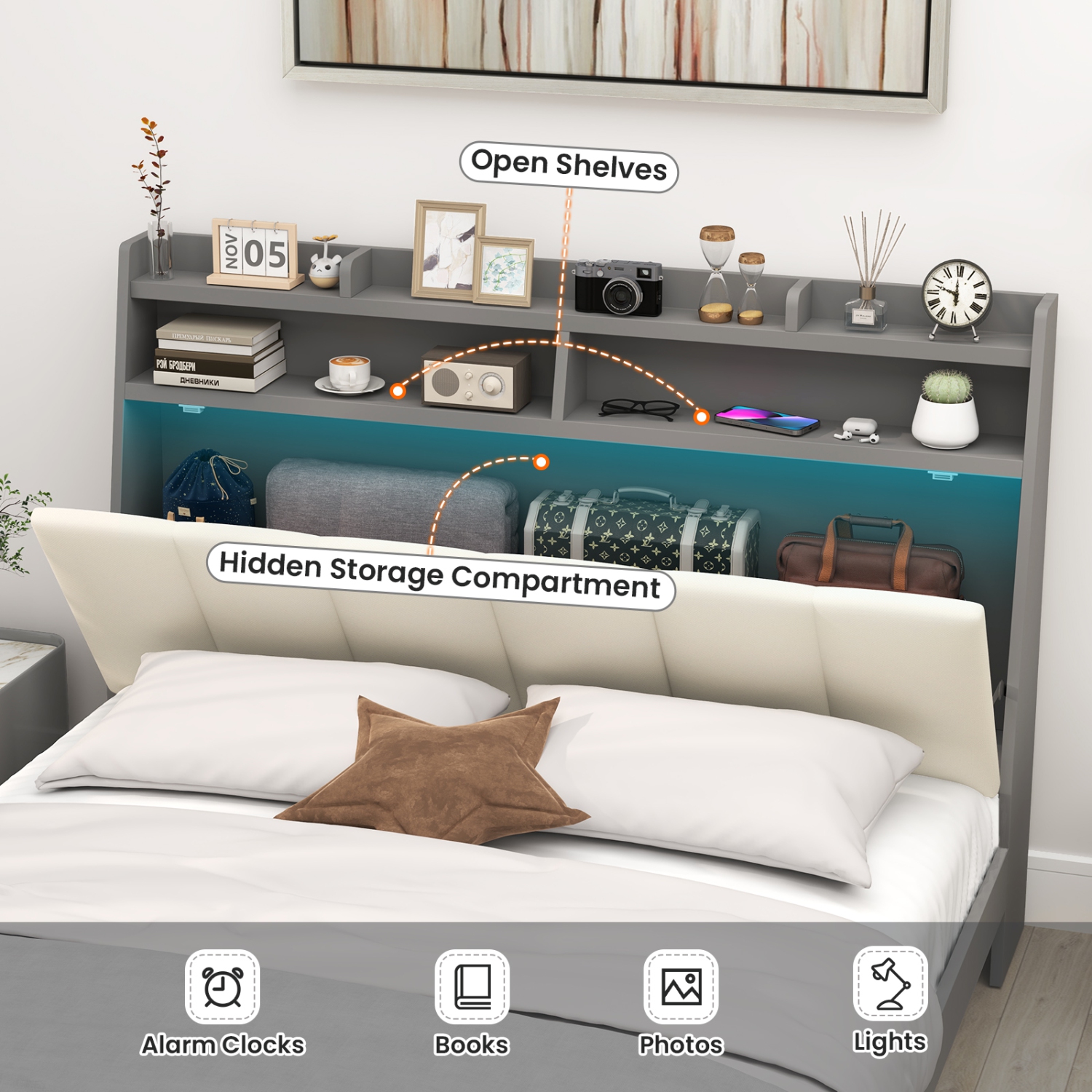 Gymax Full Size Bed Frame w/ Storage Modern Platform Bed Mattress Foundation