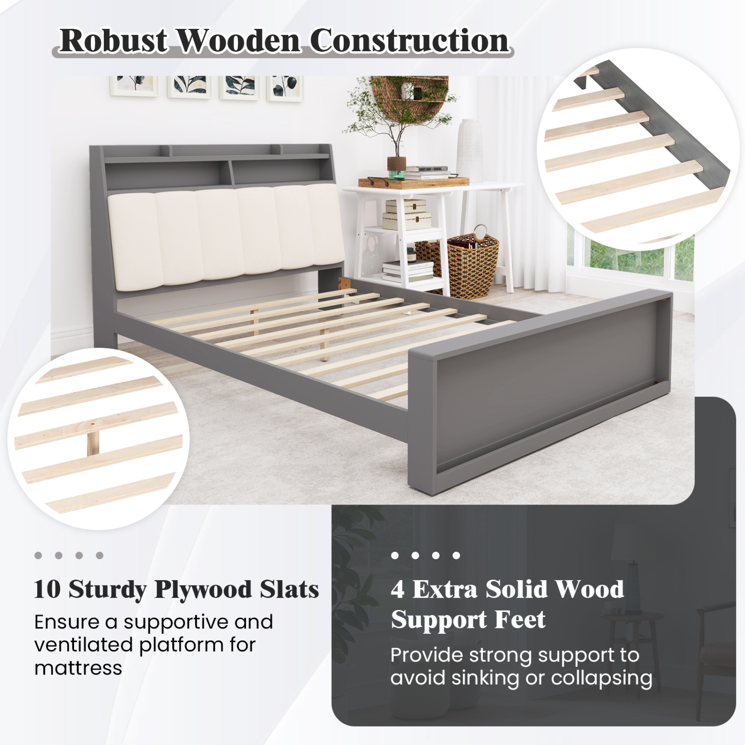 Gymax Full Size Bed Frame w/ Storage Modern Platform Bed Mattress Foundation