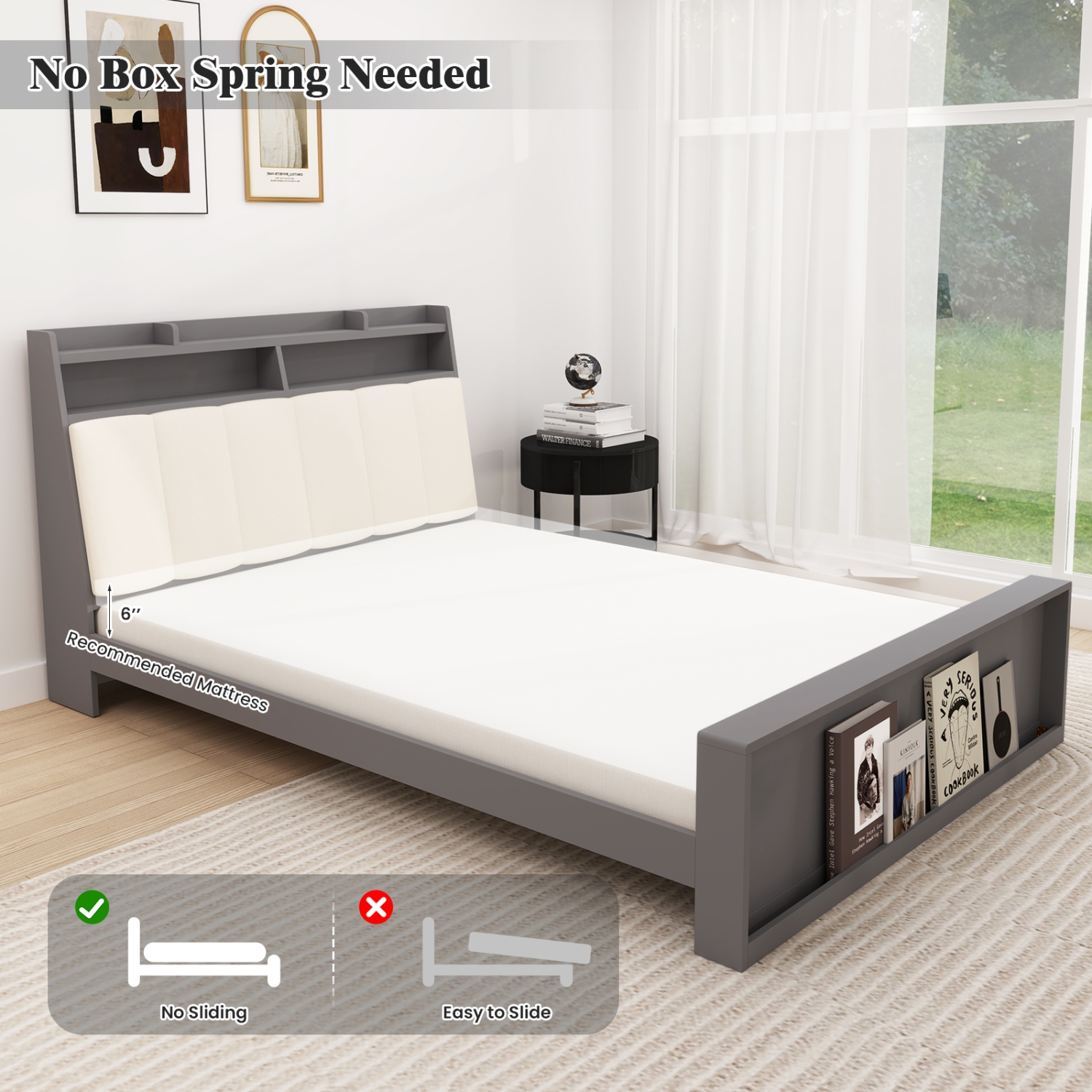 Gymax Full Size Bed Frame w/ Storage Modern Platform Bed Mattress Foundation