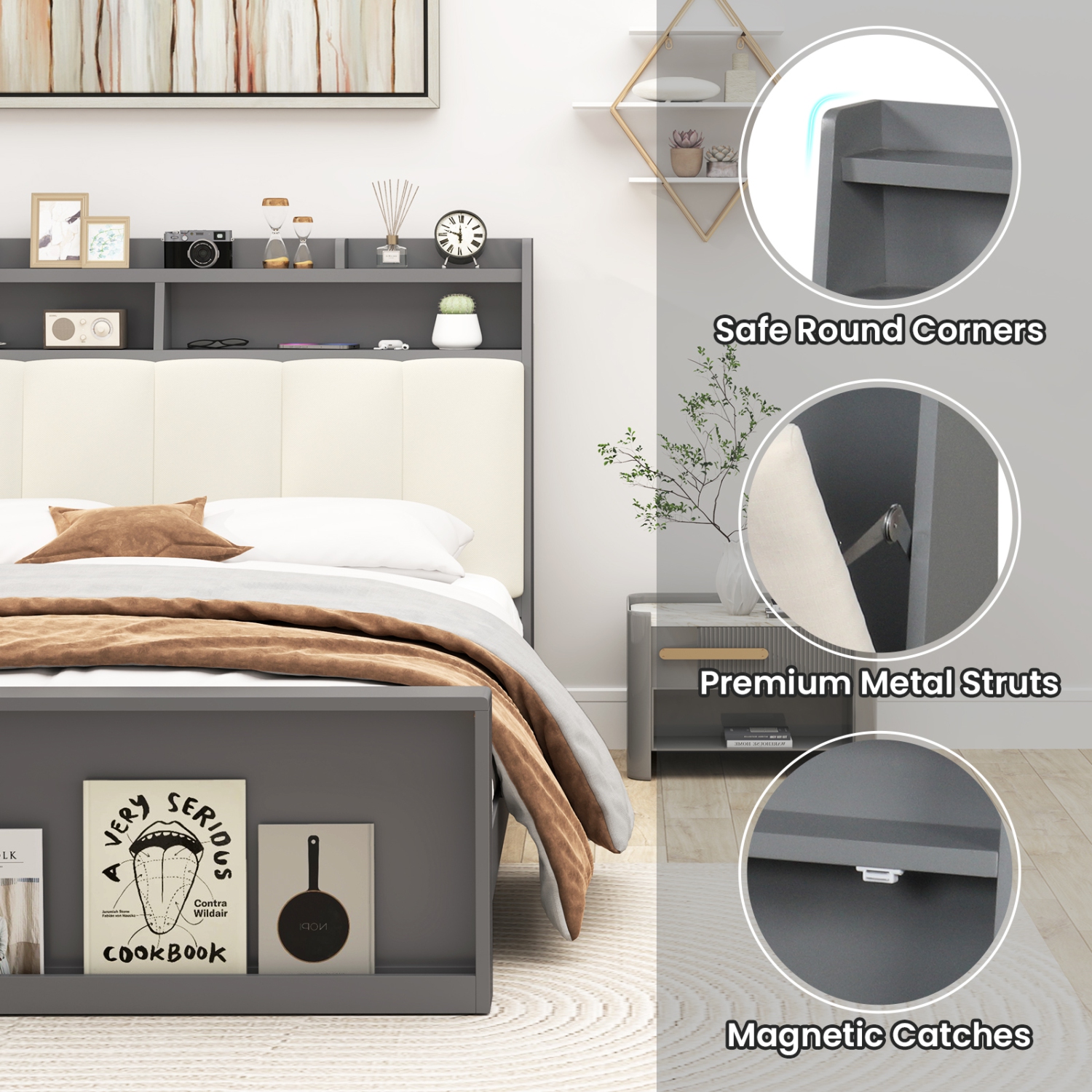 Gymax Full Size Bed Frame w/ Storage Modern Platform Bed Mattress Foundation