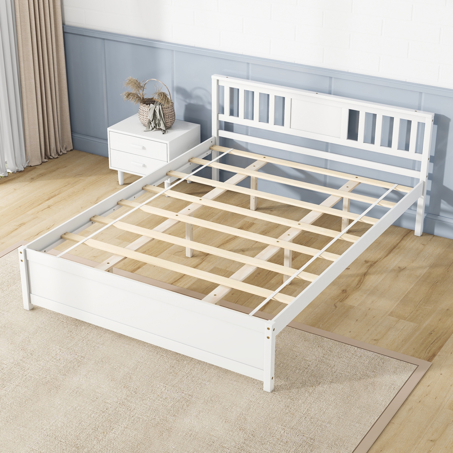 Gymax Twin / Queen / Full Size Bed Frame w/ Headboard Wood Slat Support No Box Spring Needed