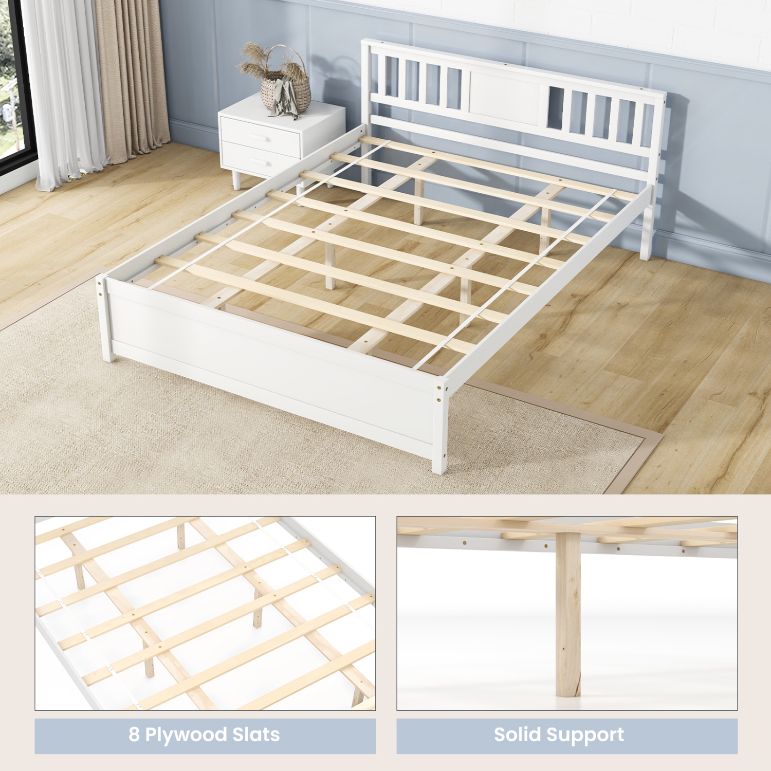 Gymax Twin / Queen / Full Size Bed Frame w/ Headboard Wood Slat Support No Box Spring Needed