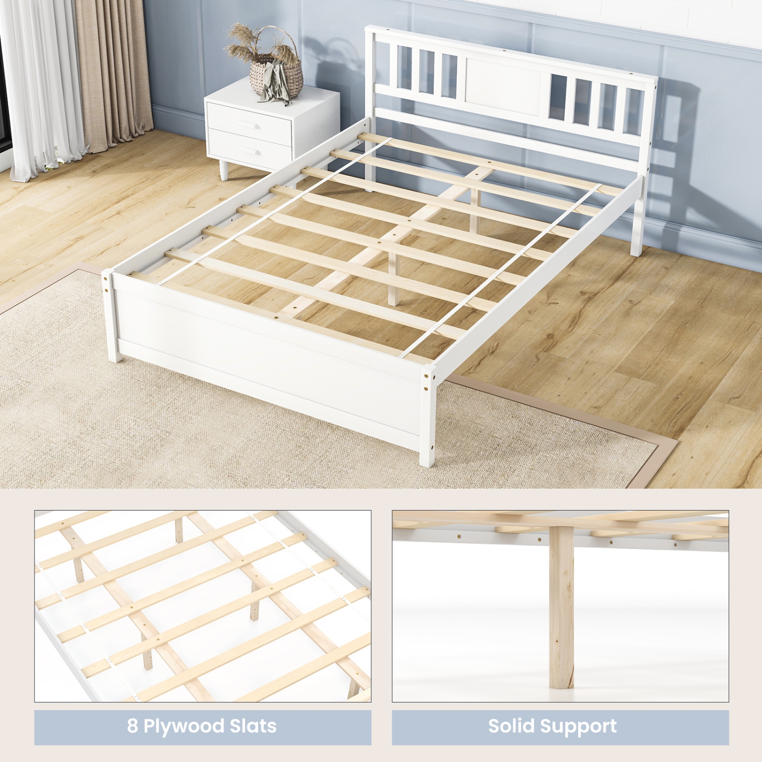 Gymax Twin / Queen / Full Size Bed Frame w/ Headboard Wood Slat Support No Box Spring Needed