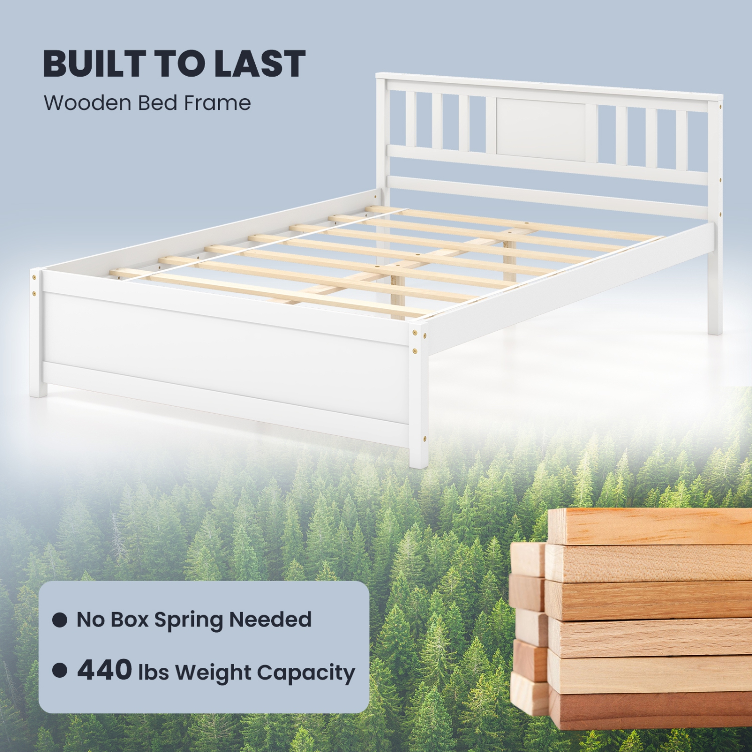 Gymax Twin / Queen / Full Size Bed Frame w/ Headboard Wood Slat Support No Box Spring Needed