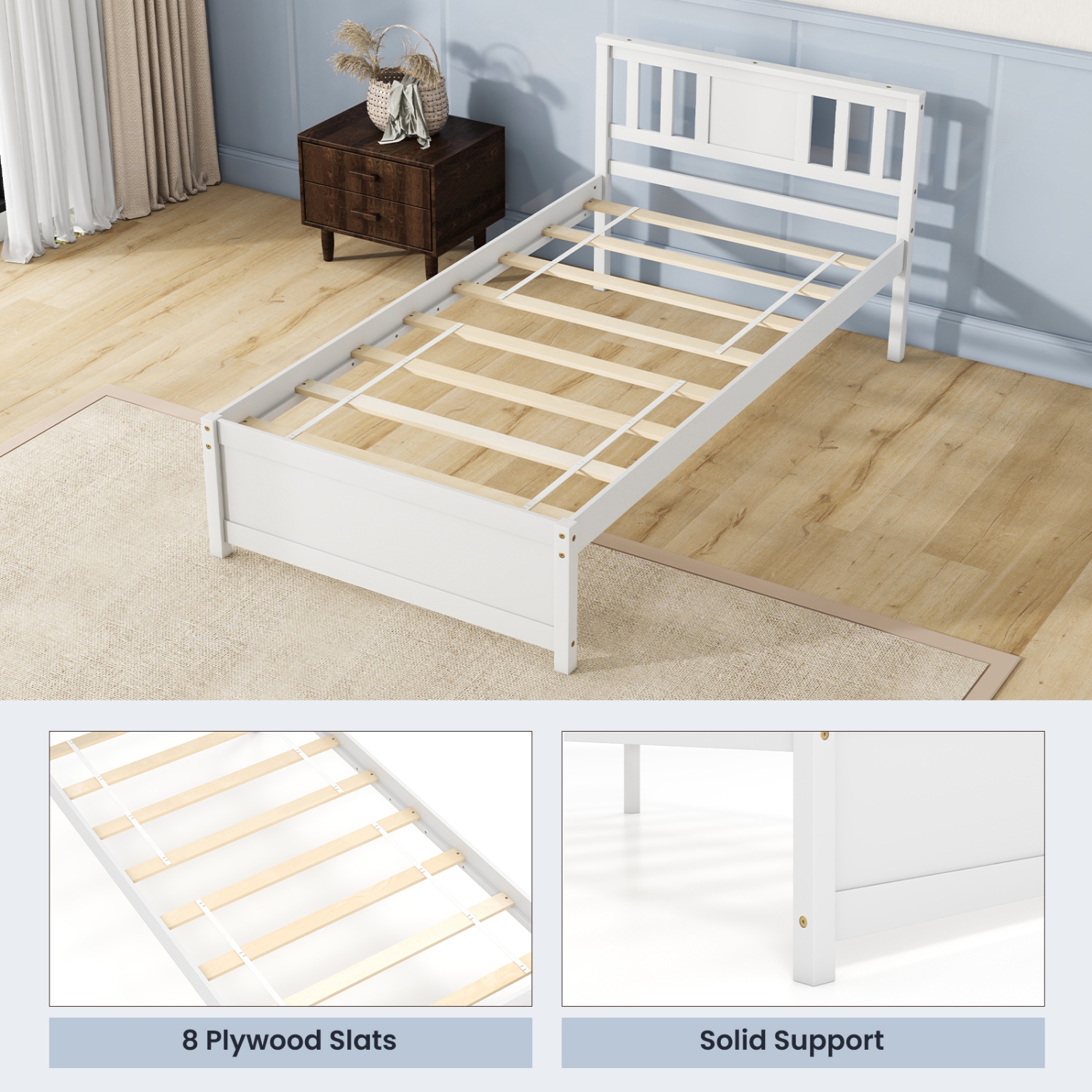 Gymax Twin / Queen / Full Size Bed Frame w/ Headboard Wood Slat Support No Box Spring Needed