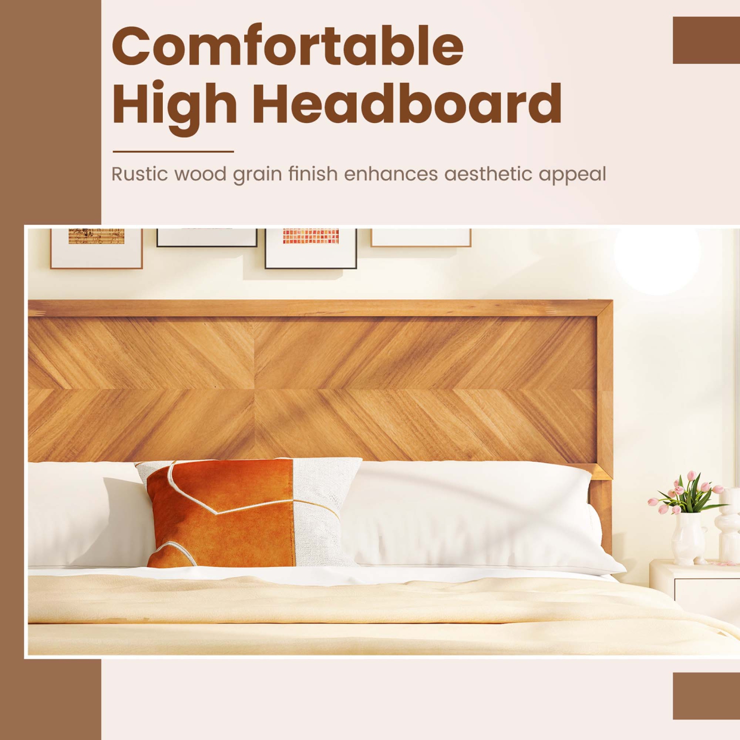 Gymax Twin/Full/Queen Size Bed Frame w/Headboard Wooden Slats Support 9'' Under-bed Storage Space