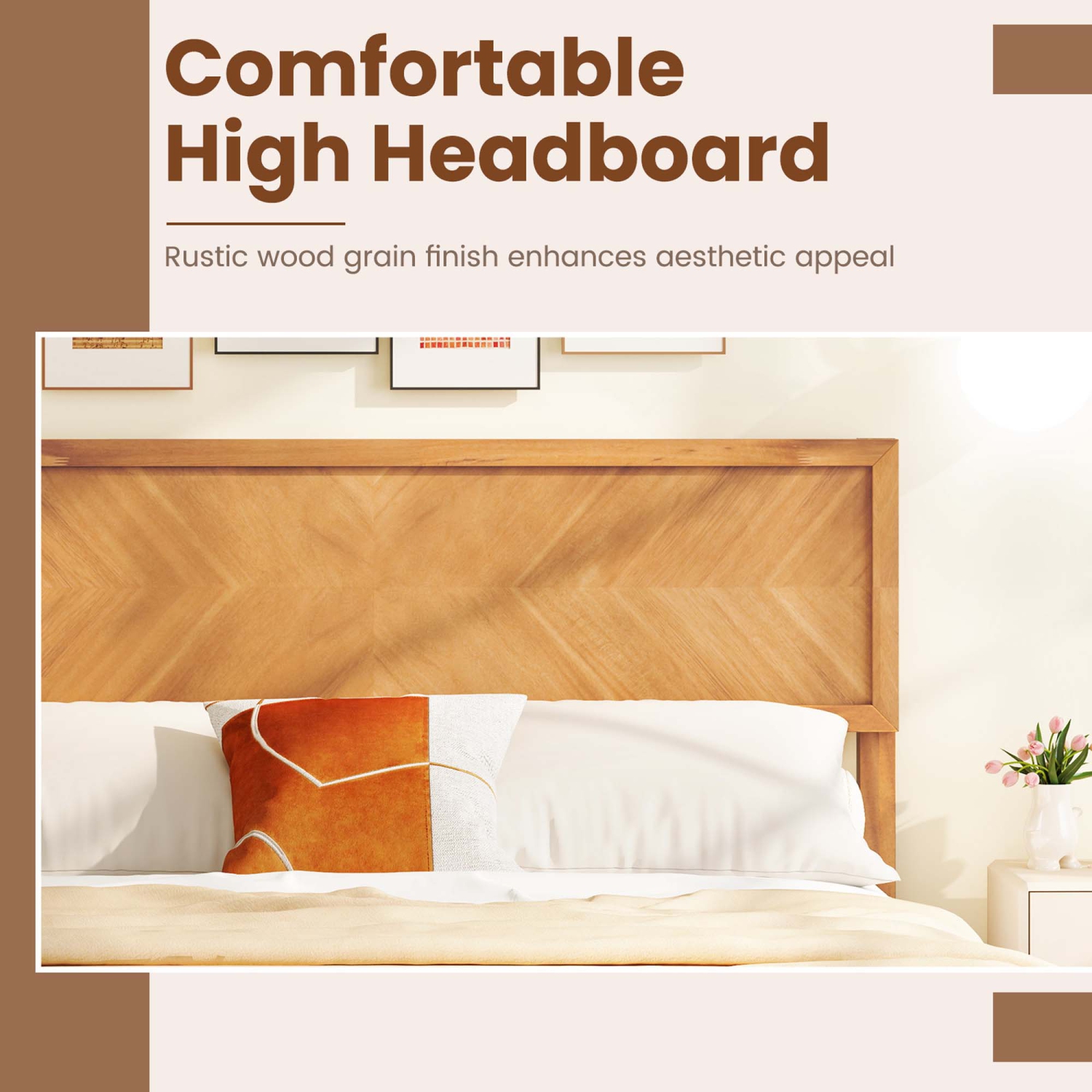 Gymax Twin/Full/Queen Size Bed Frame w/Headboard Wooden Slats Support 9'' Under-bed Storage Space