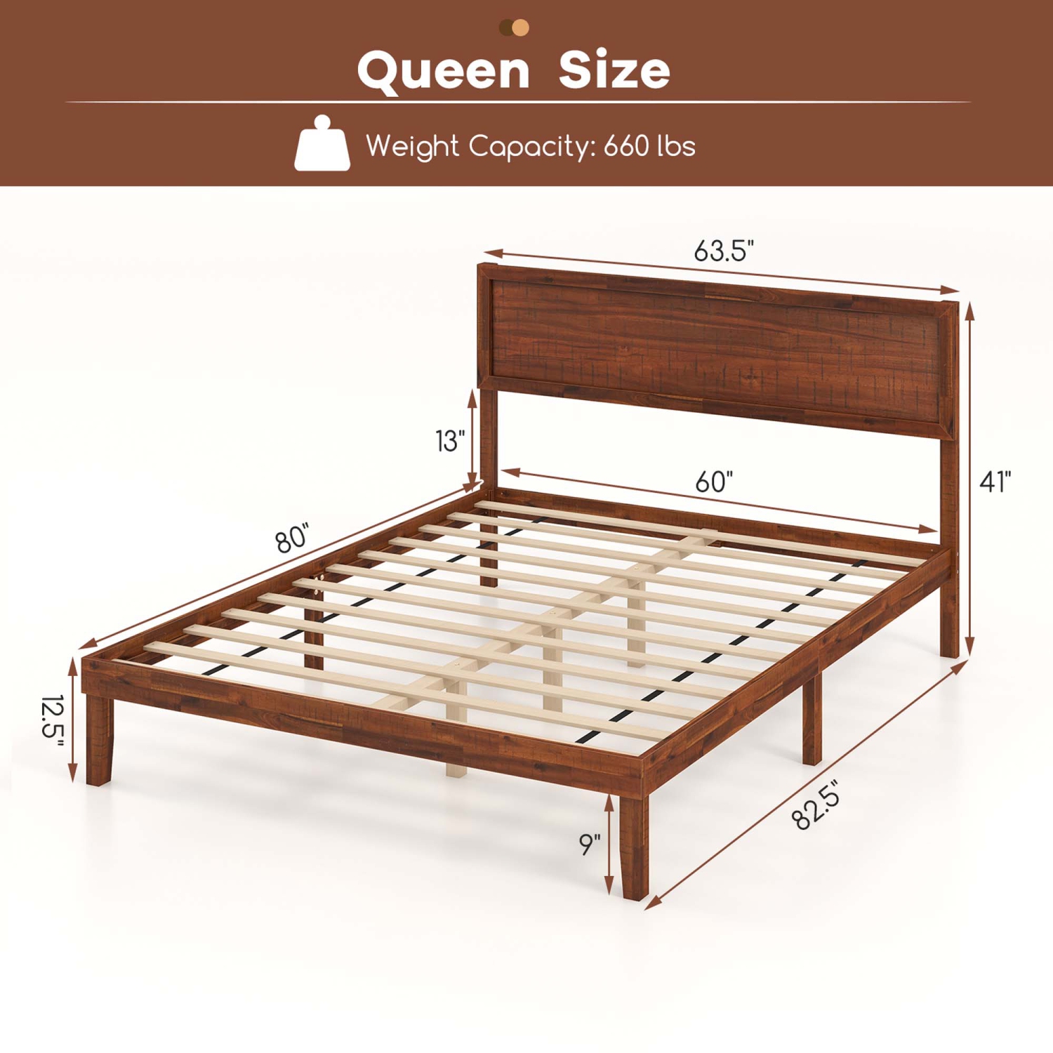 Gymax Twin/Full/Queen Bed Frame w/ Rustic Headboard Under-bed Storage Space No Box Spring Needed