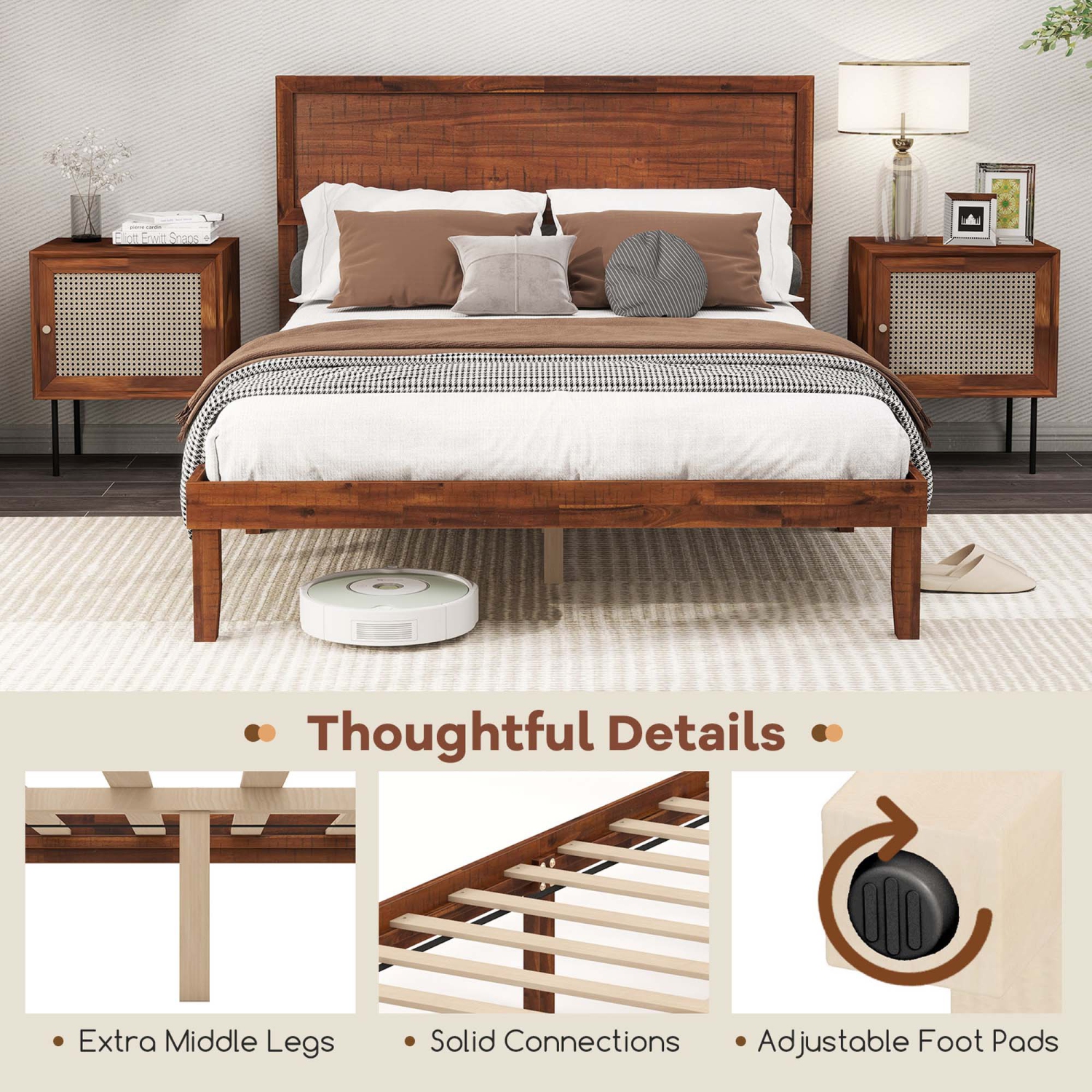Gymax Twin/Full/Queen Bed Frame w/ Rustic Headboard Under-bed Storage Space No Box Spring Needed