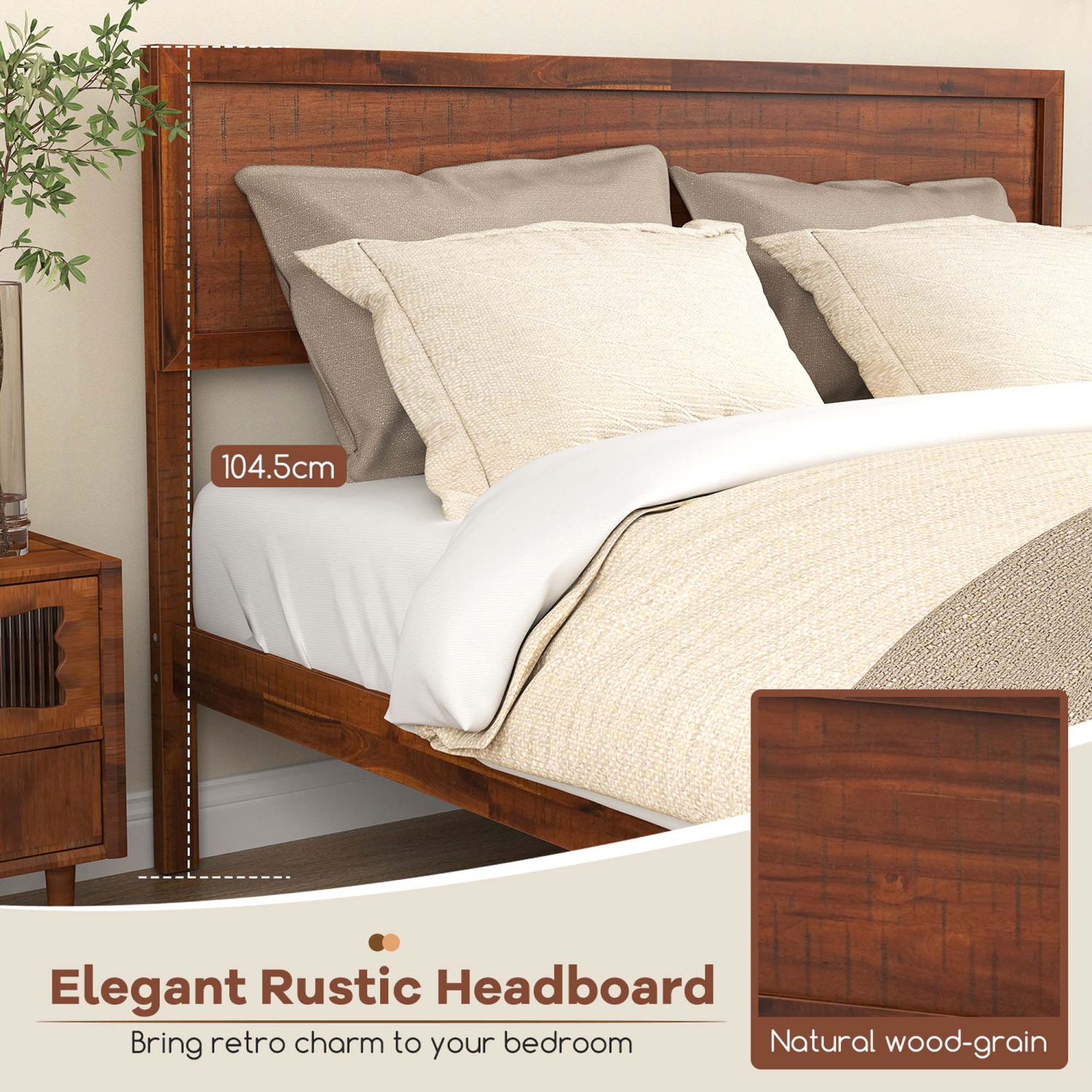 Gymax Twin/Full/Queen Bed Frame w/ Rustic Headboard Under-bed Storage Space No Box Spring Needed