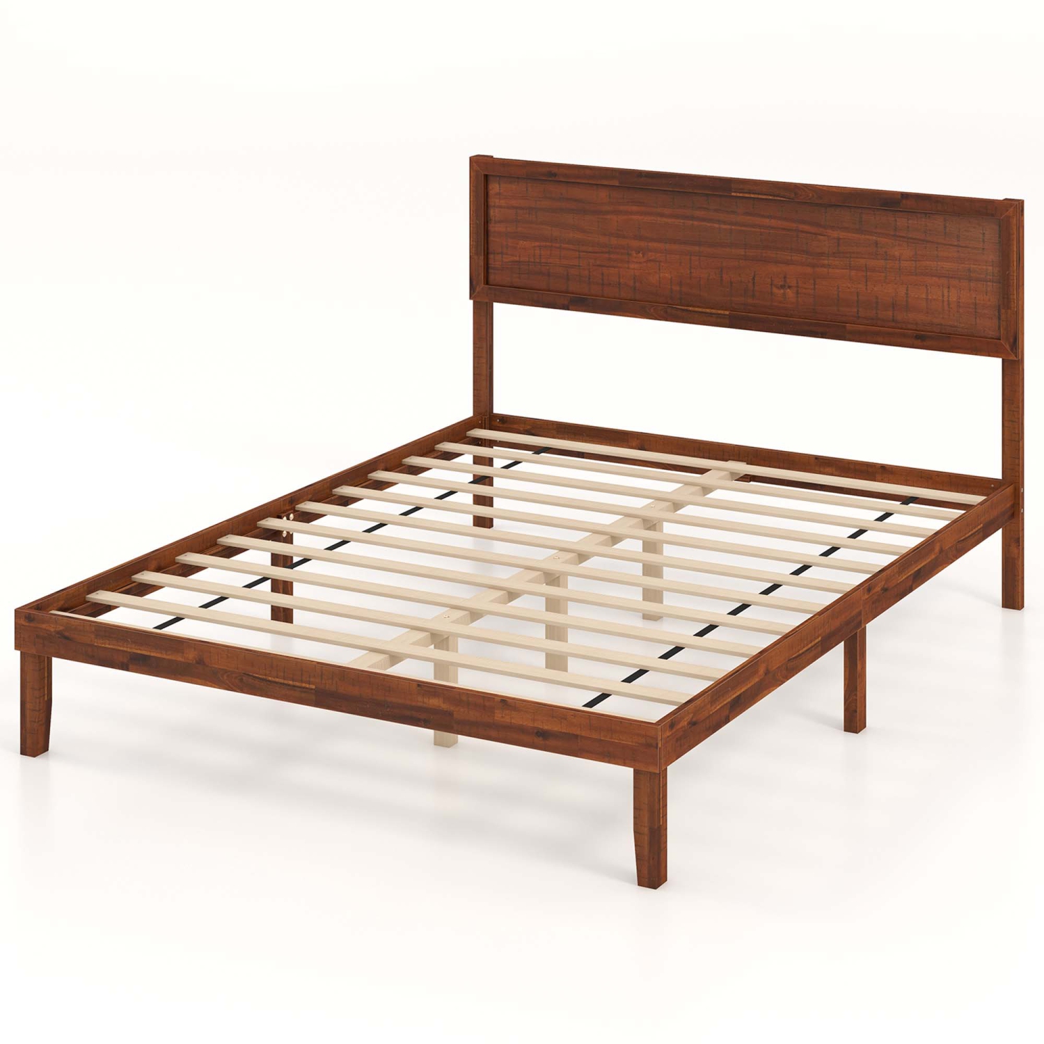 Gymax Twin/Full/Queen Bed Frame w/ Rustic Headboard Under-bed Storage Space No Box Spring Needed
