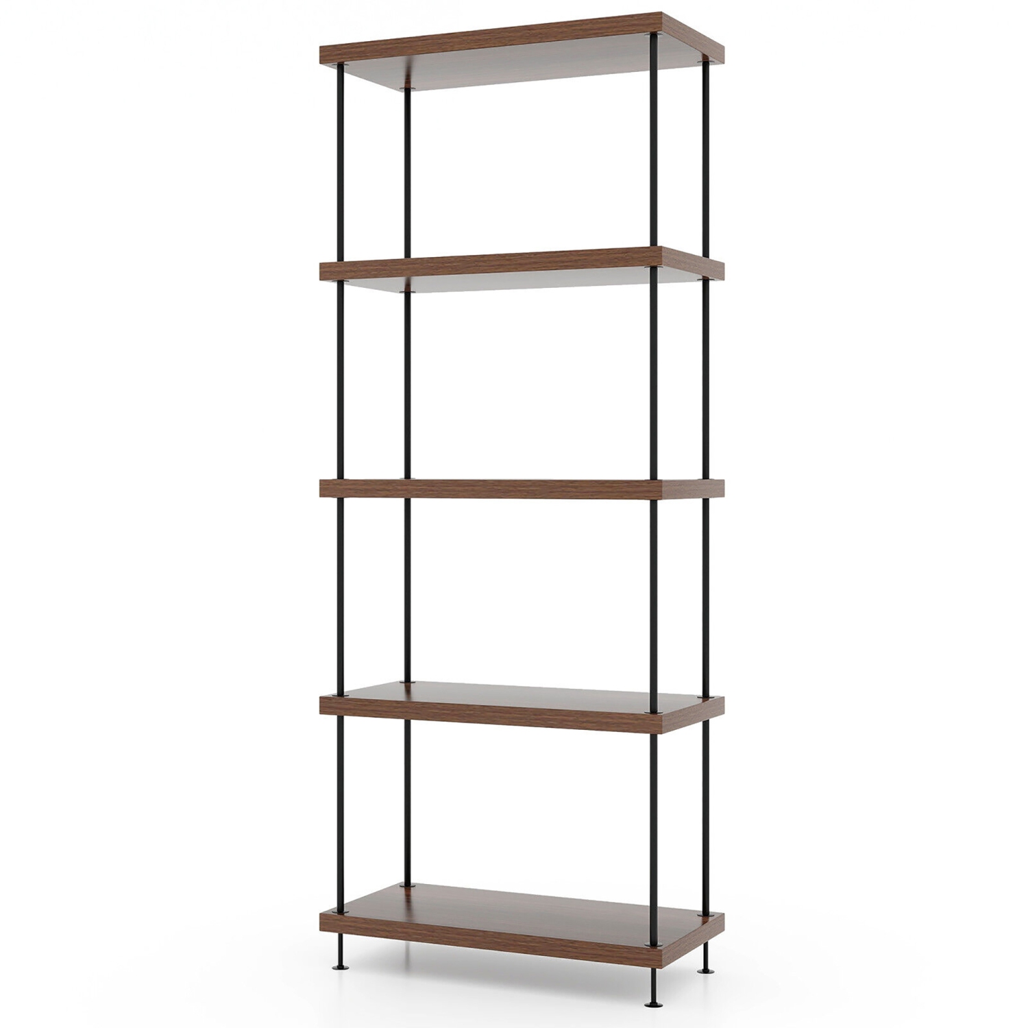 Gymax 5-Tier Multipurpose Display Rack Freestanding Bookshelf w/ Metal Frame Walnut