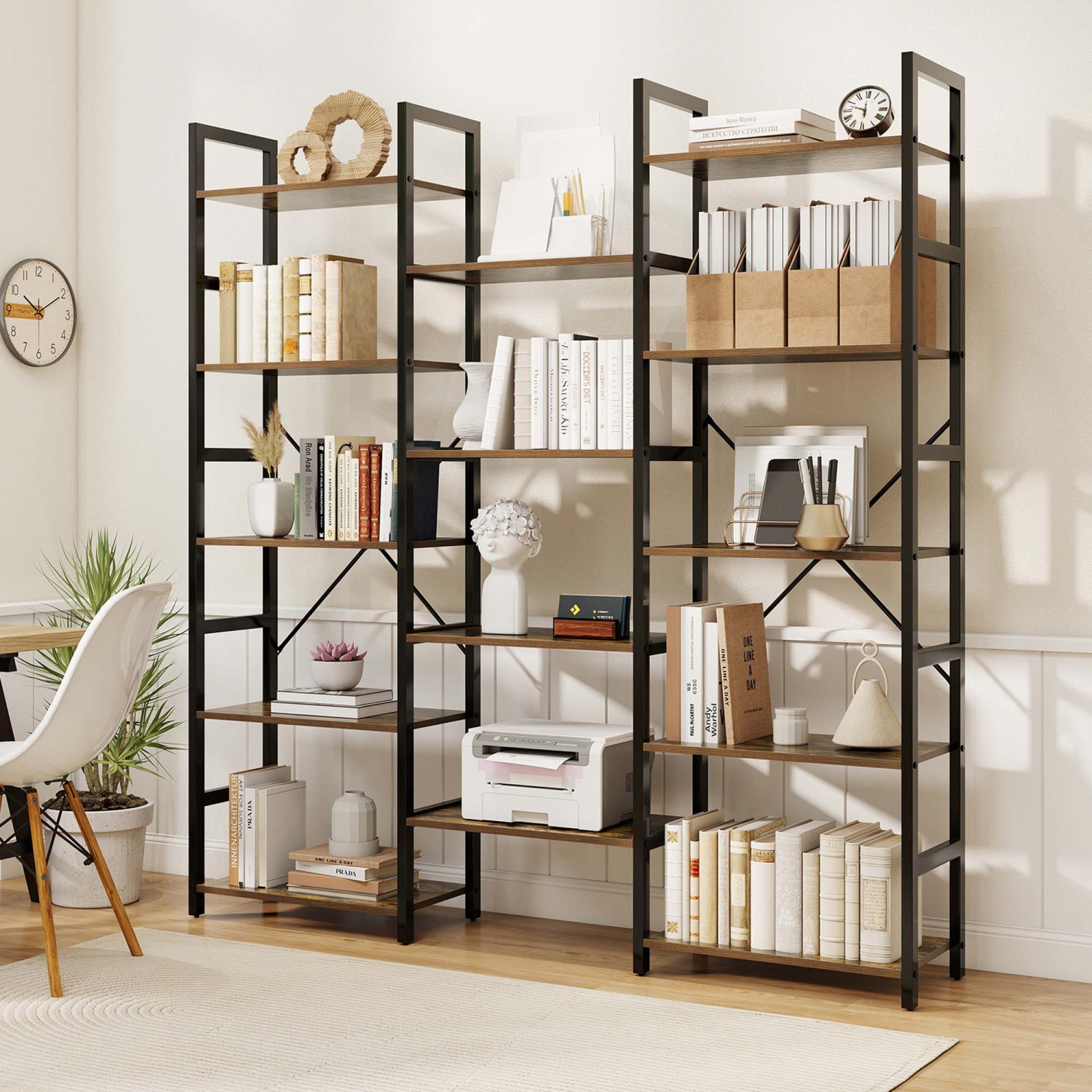 Gymax 5-tier Industrial Bookshelf Heavy-duty Metal Frame Bookcases w/ 14 Open Shelves