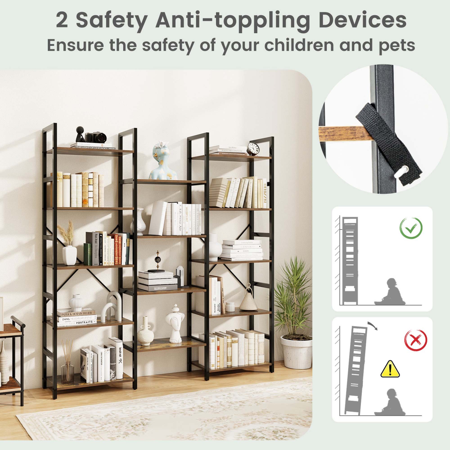 Gymax 5-tier Industrial Bookshelf Heavy-duty Metal Frame Bookcases w/ 14 Open Shelves