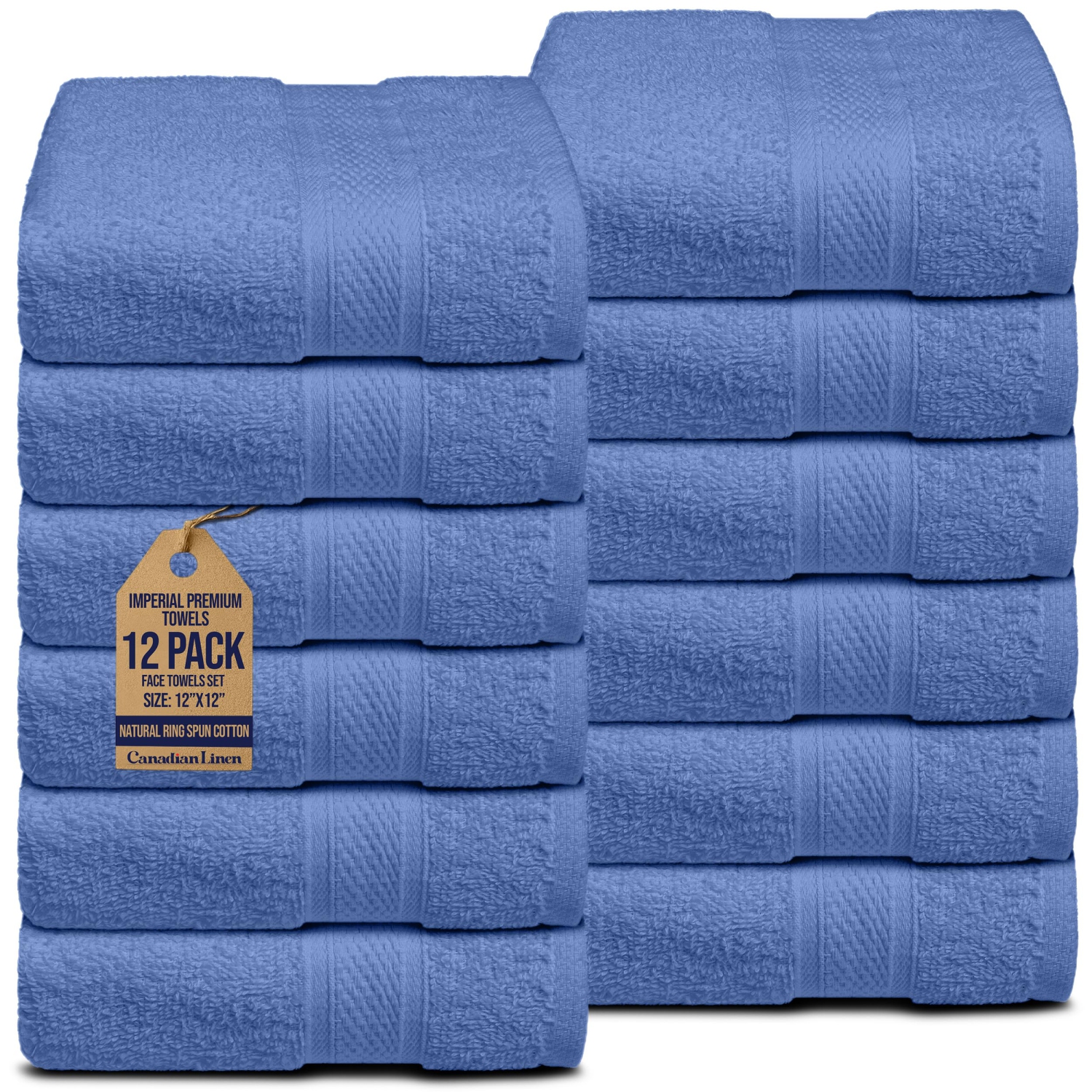 Canadian Linen Imperial Washcloths, 12 Pack, 12”x12”, Soft Absorbent Cotton Lightweight Quick Dry Dish Cloth for Pool, Gym, Motel, Kitchen, Light Blue