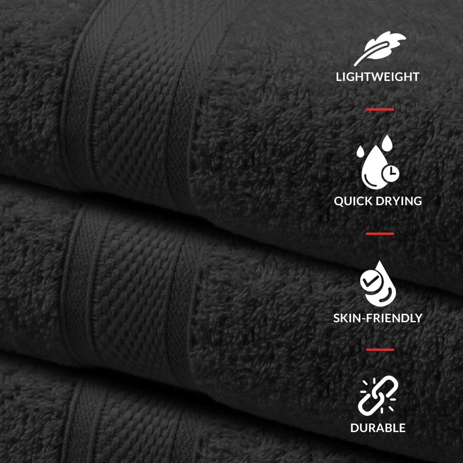 Canadian Linen Imperial Medium Bath Towels Set, 24”x48” 6 Pack, Lightweight Quick Dry Soft Absorbent Cotton Towel for Salon Yoga Spa Gym Makeup, Black