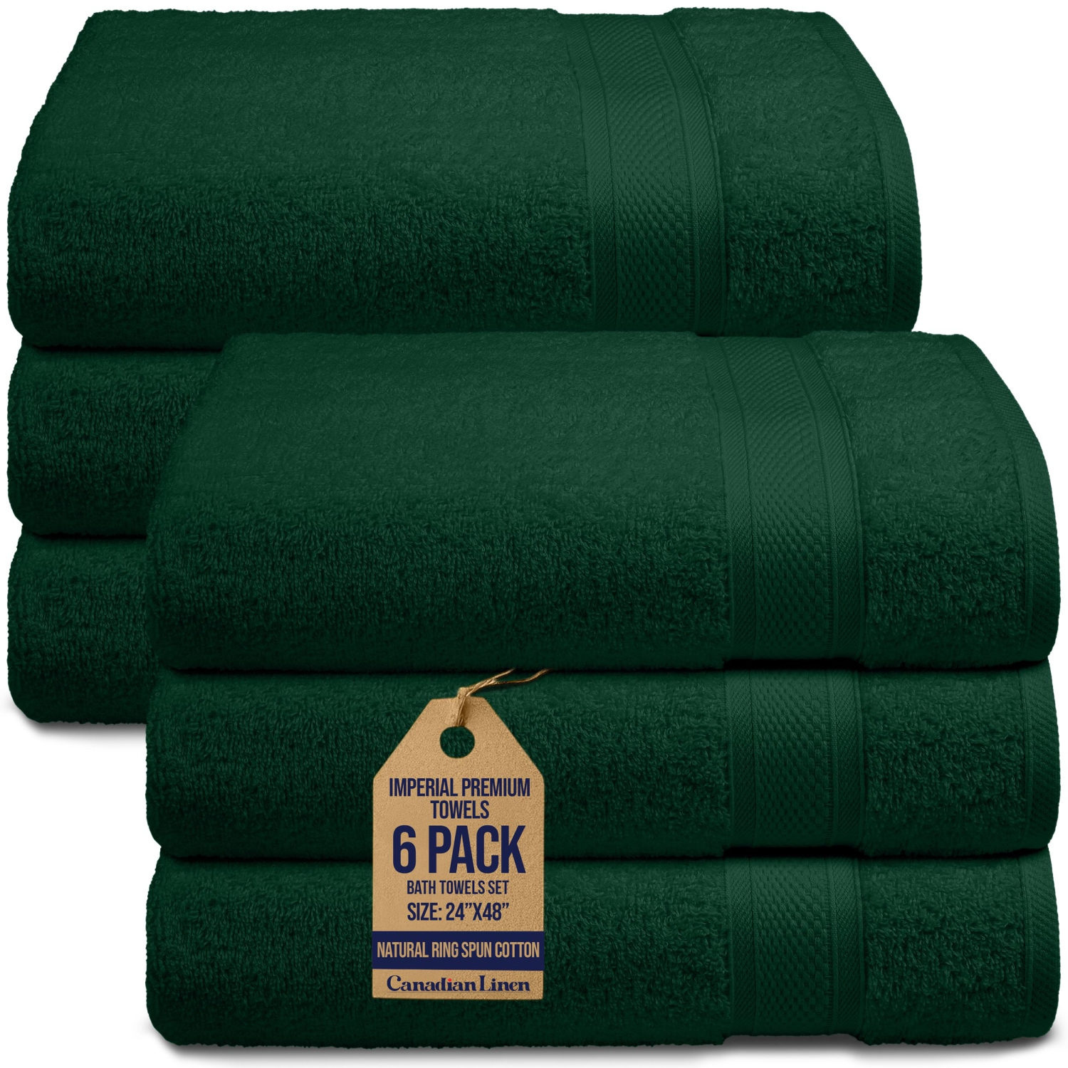 Canadian Linen Imperial – Ensemble de serviettes de bain, moyen, 24 x 48&nbsp;po, paq. 6, coton doux absorbant, séchage rapide, serviettes légères