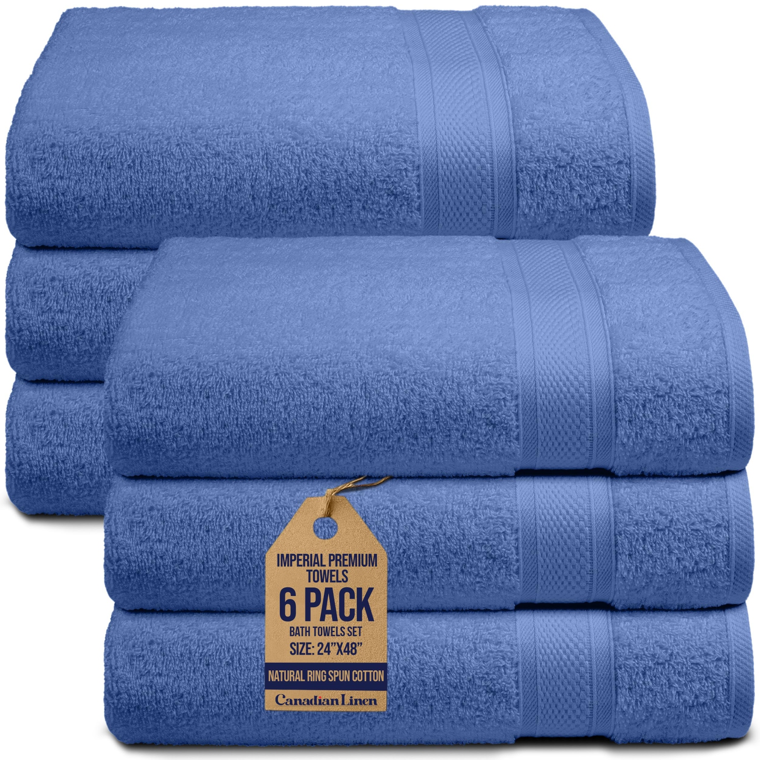 Canadian Linen Imperial – Ensemble de serviettes de bain de taille moyenne, 24 x 48&nbsp;po, paq. 6, coton doux absorbant, séchage rapide, léger,