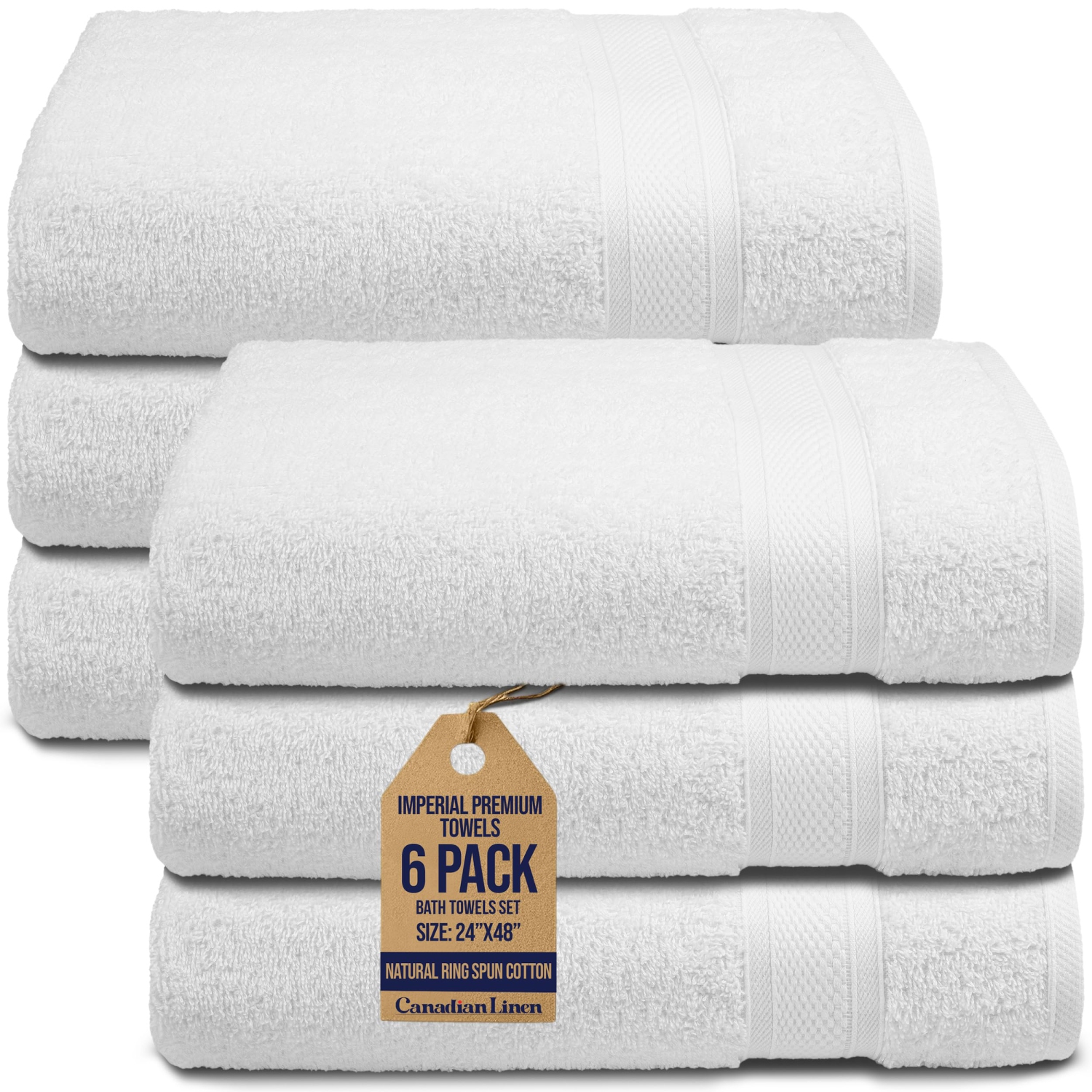 Canadian Linen Imperial – Ensemble de serviettes de bain moyennes, 24 x 48&nbsp;po, coton doux absorbant, séchage rapide, paq. 6 serviettes pour