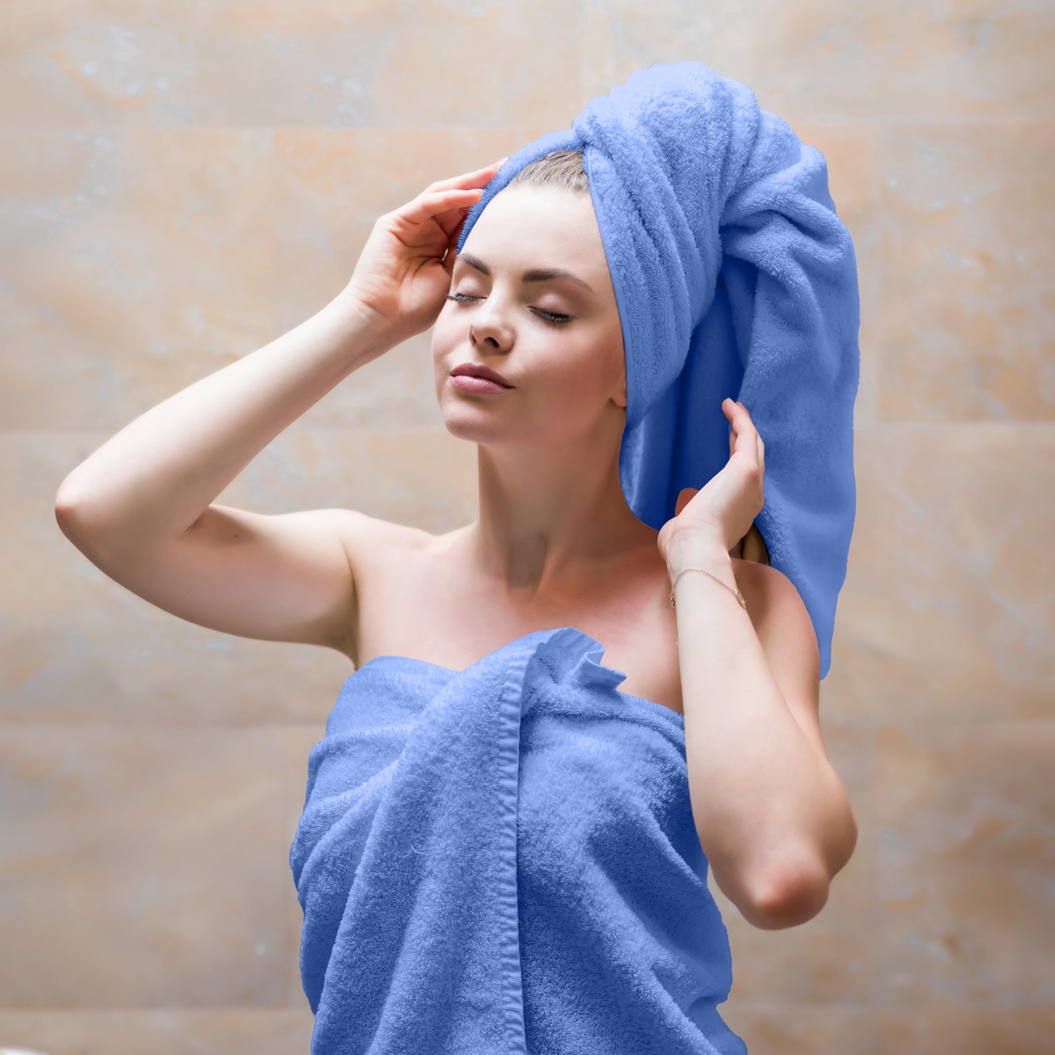 Canadian Linen Imperial Towels, Pack of 6 Lightweight Soft Absorbent Cotton Quick Dry Towel for Bathroom, Spa, Light Blue