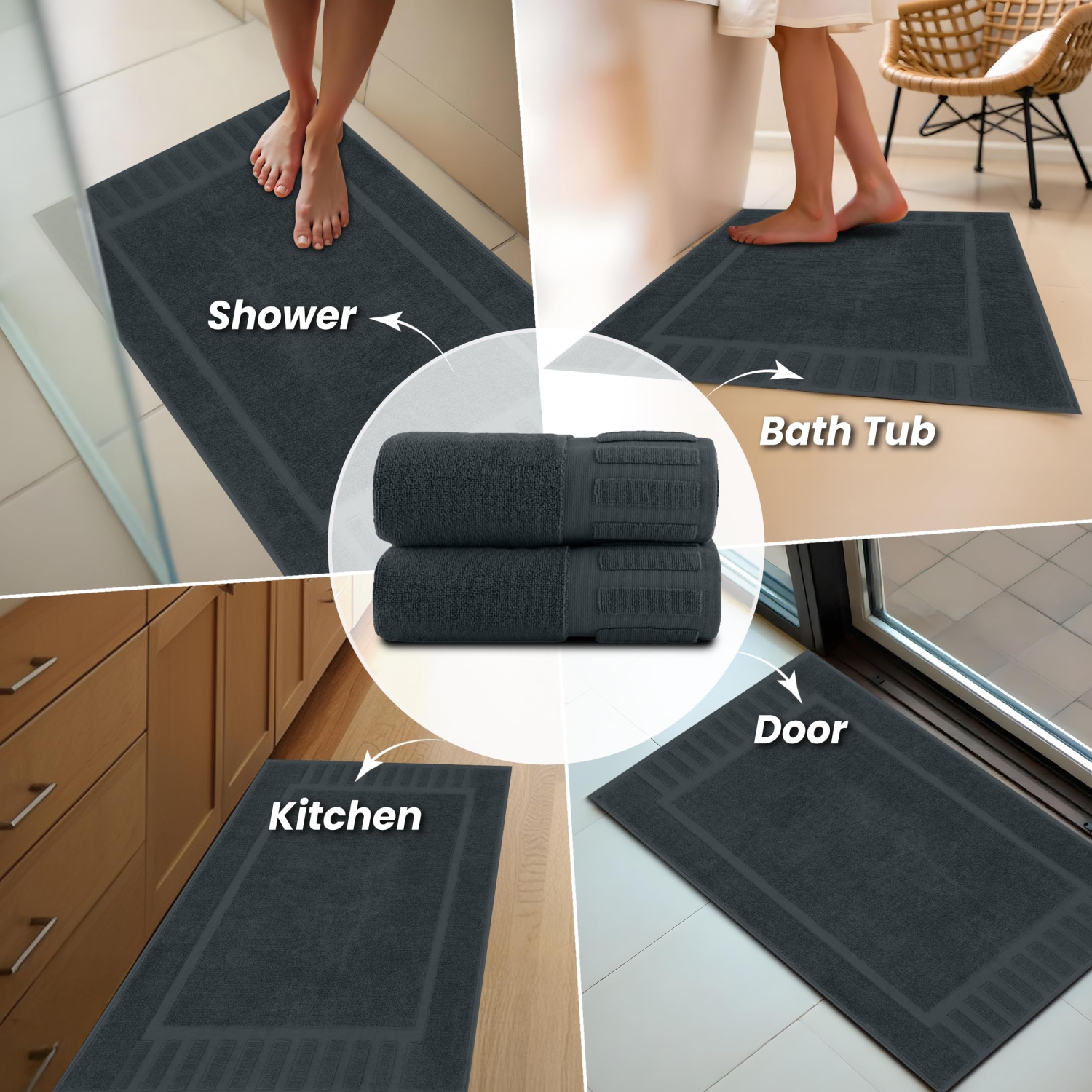 Tapis de bain Canadian Linen Imperial, paq. 2, 20 x 30 po, coton doux absorbant, séchage rapide, légers, lavables avec motifs de touches de