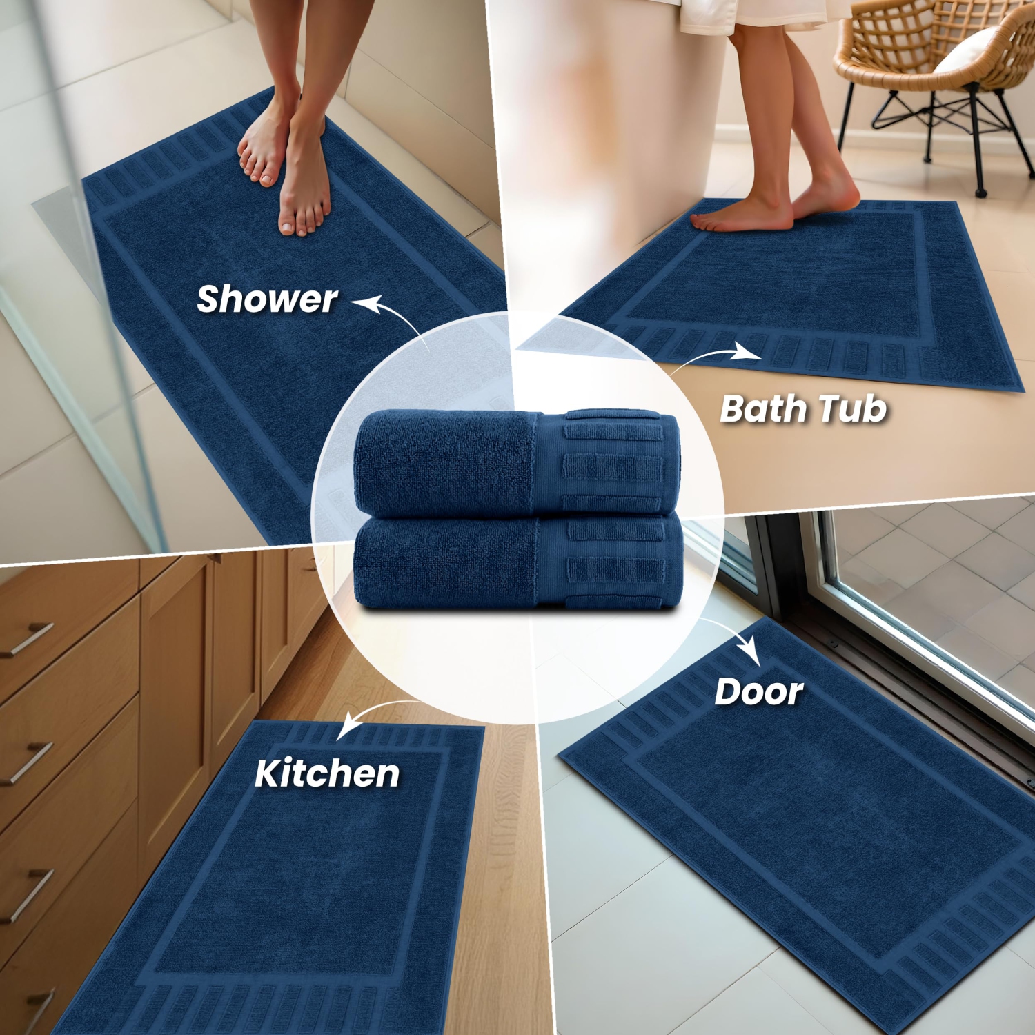 Tapis de bain Canadian Linen Imperial, paq. 2, 20 x 30 po, coton doux absorbant, léger, séchage rapide, lavable à motif de touches de piano,