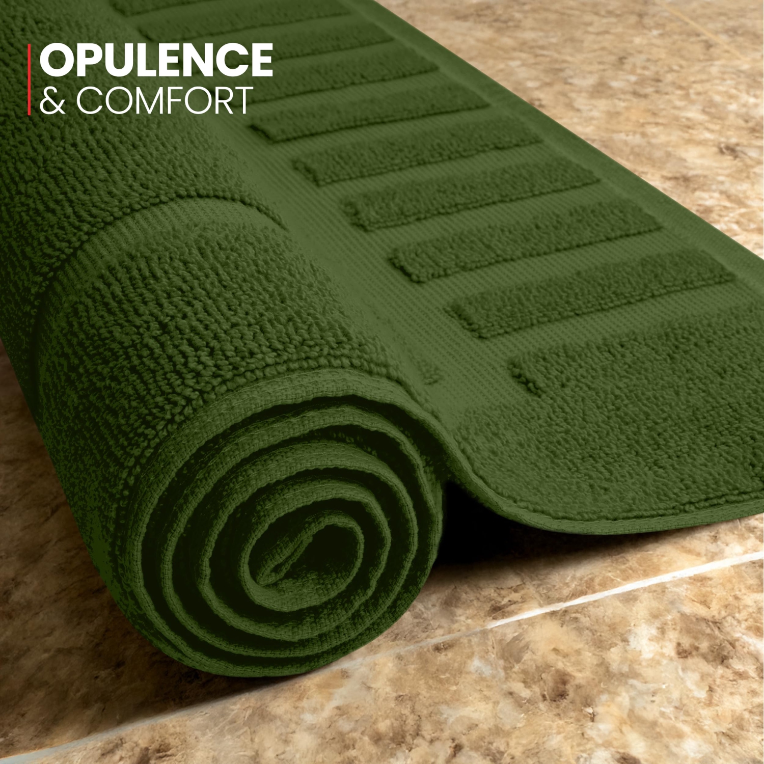 Tapis de bain Canadian Linen Imperial, paq. 2, 20 x 30 po, léger, séchage rapide, doux et absorbant, lavable avec touches de piano, vert mousse