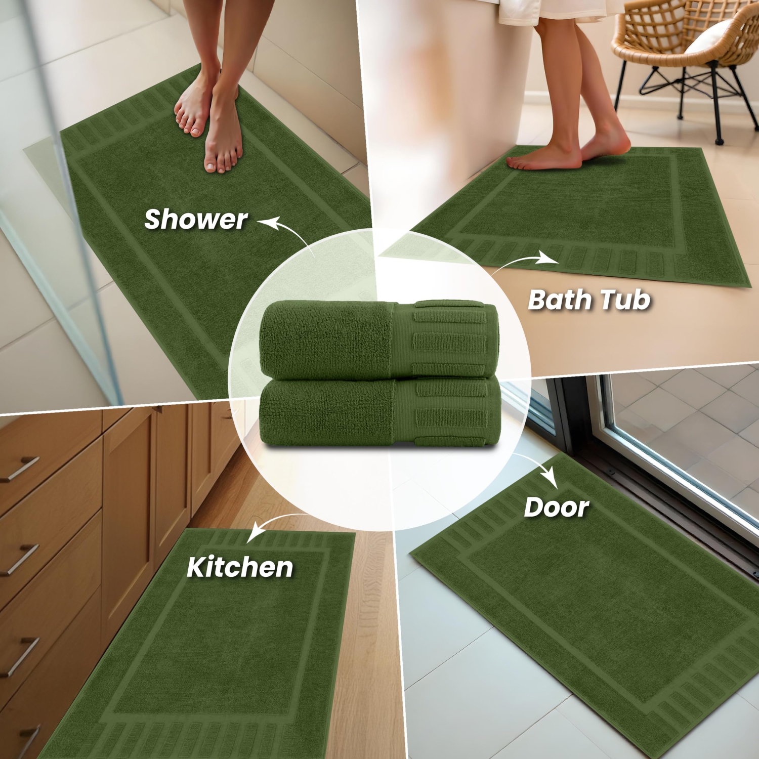 Tapis de bain Canadian Linen Imperial, paq. 2, 20 x 30 po, léger, séchage rapide, doux et absorbant, lavable avec touches de piano, vert mousse