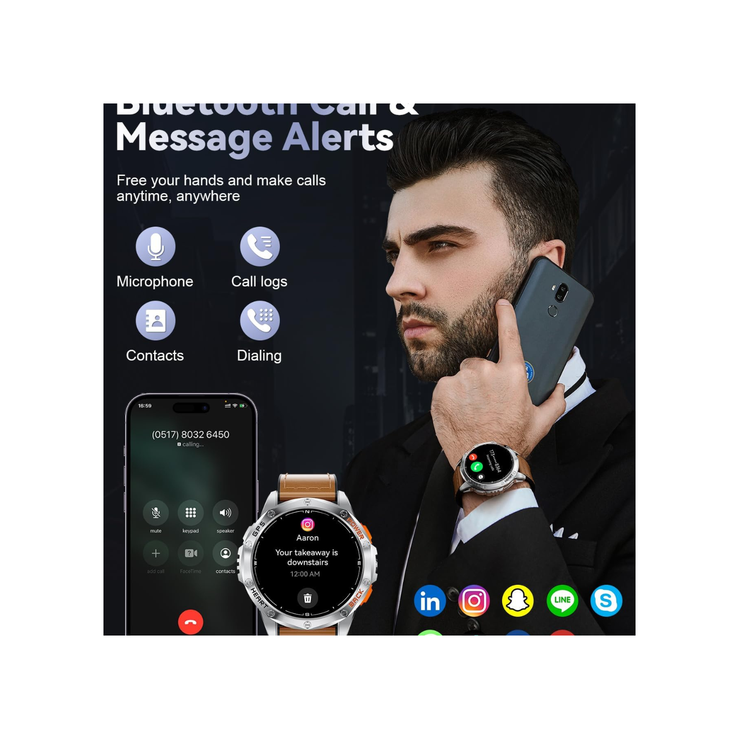 Military Smart Watch for Men, with GPS, Compass, Altitude, Air Pressure, LED Flashlight, 10ATM Waterproof, 530mAh, 100+ Sport Modes Fitness Tracker,