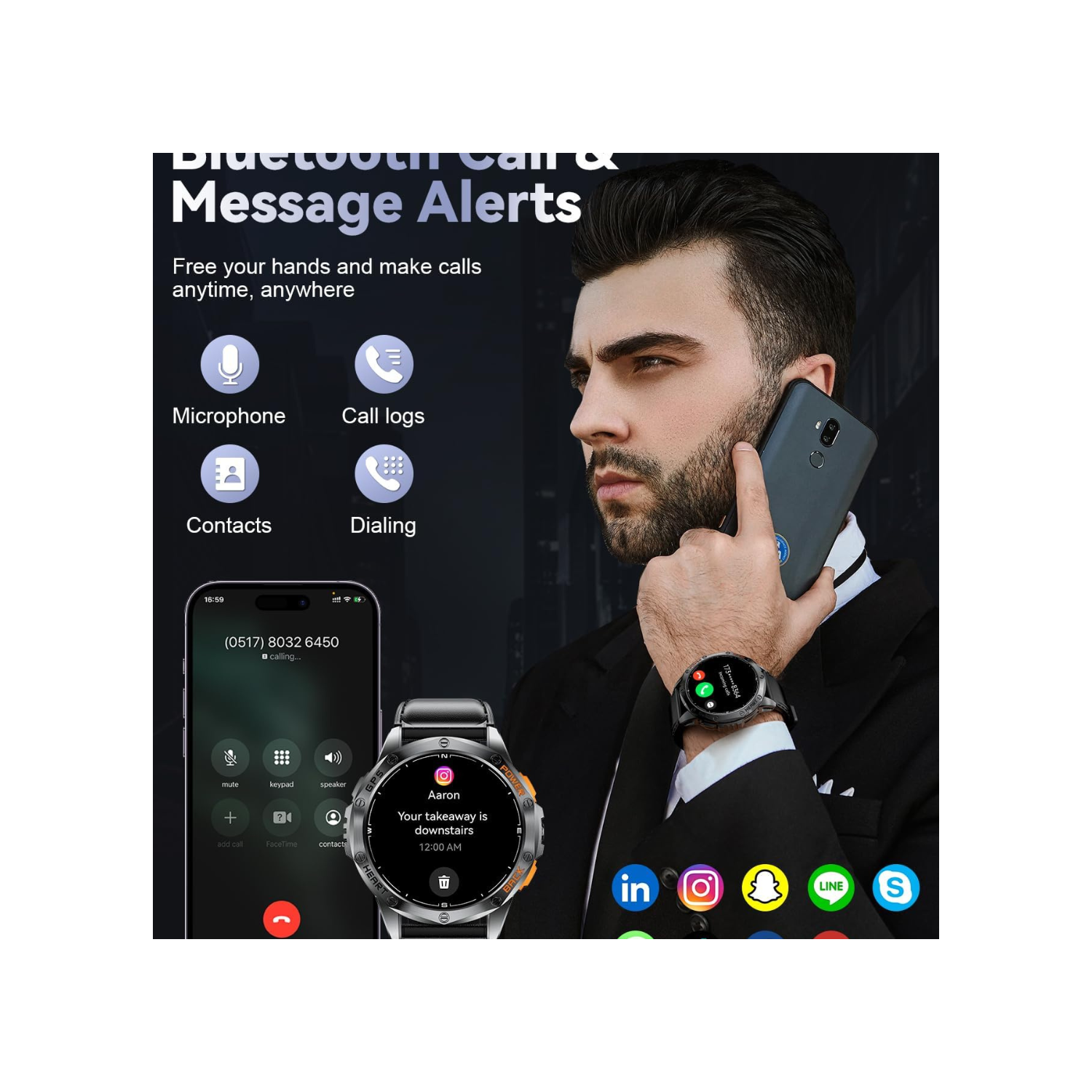 Military Smart Watch for Men, with GPS, Compass, Altitude, Air Pressure, LED Flashlight, 10ATM Waterproof, 530mAh, 100+ Sport Modes Fitness Tracker,