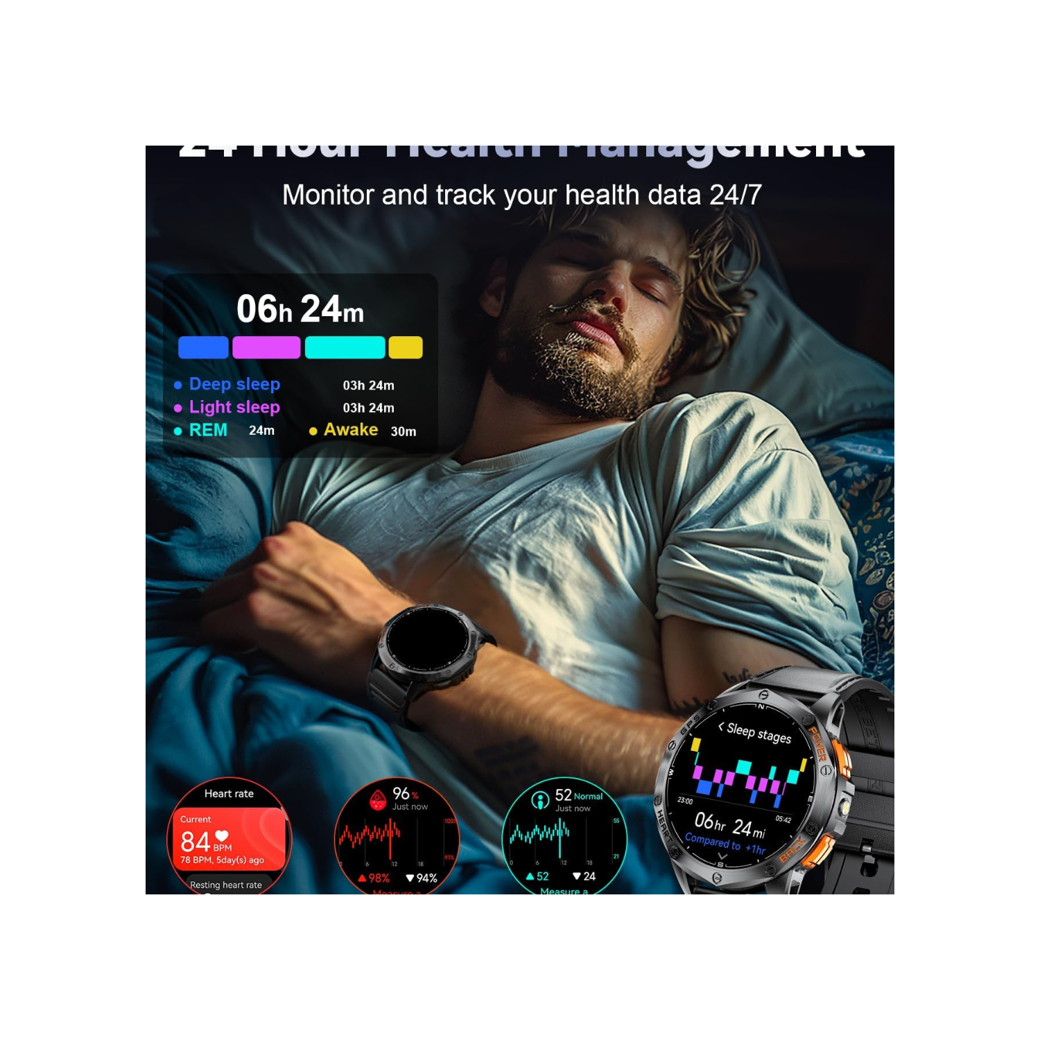 Military Smart Watch for Men, with GPS, Compass, Altitude, Air Pressure, LED Flashlight, 10ATM Waterproof, 530mAh, 100+ Sport Modes Fitness Tracker,