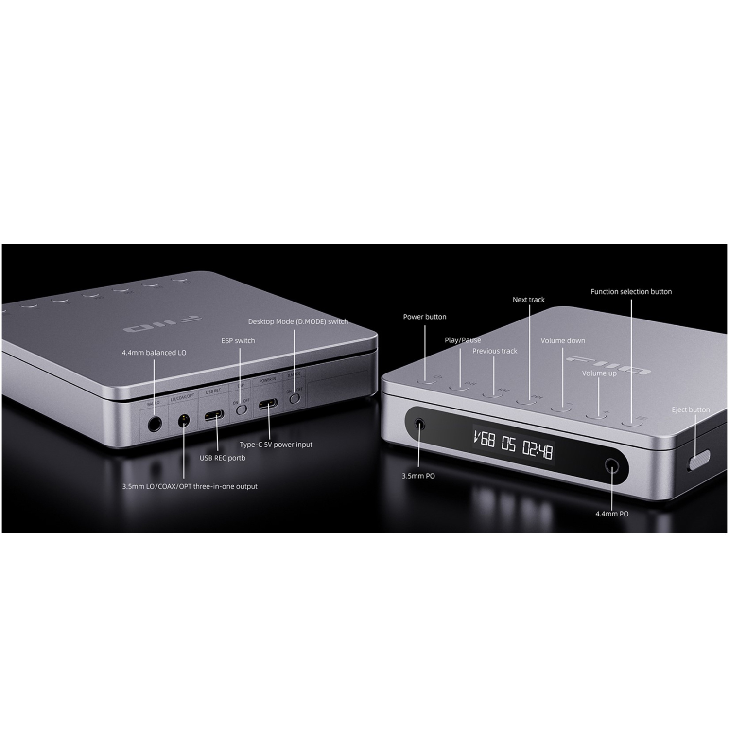 FiiO DM13 BT HiFi Balanced Output Portable Stereo CD Player with Bluetooth-Silver