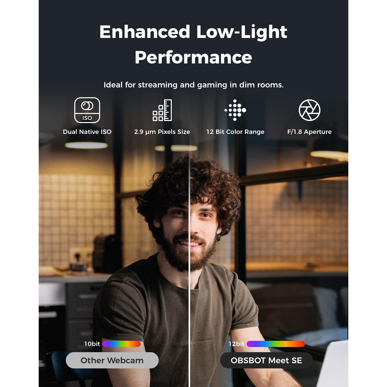 OBSBOT Meet SE 1080P 100FPS Webcam for PC, AI Framing Streaming